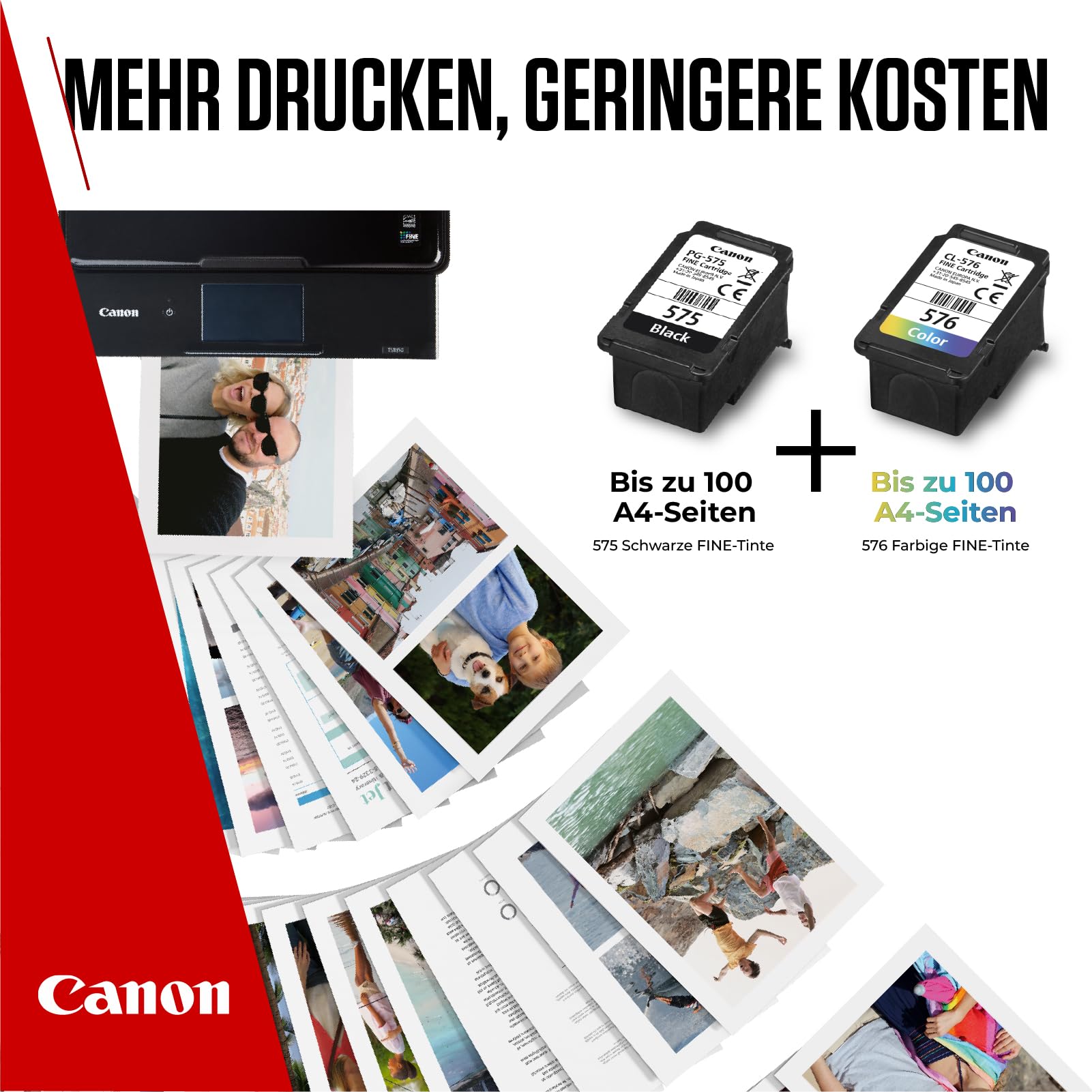 Canon PG-575 CL-576 Original Tintenpatronen 2er Pack mit 4x6 Fotopapier 50 Blatt