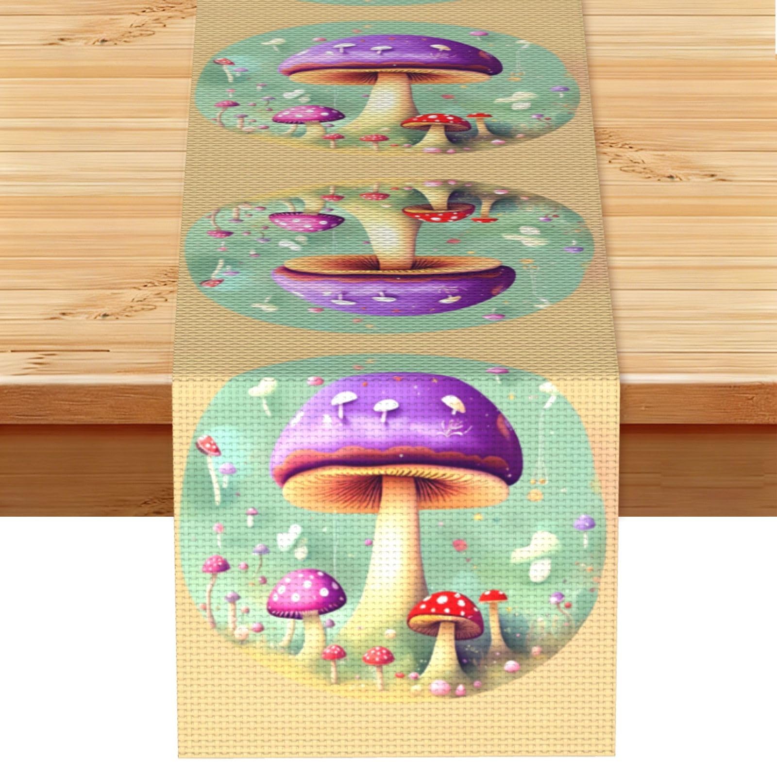 Purple Dream Mushroom Linen Feel Table Runner Wedding Party Home Decoration