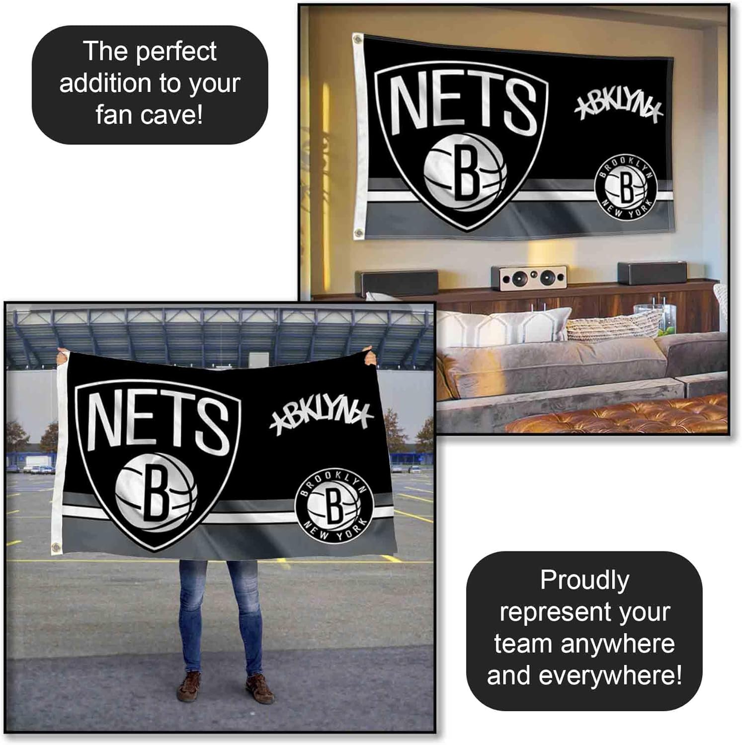 Brooklyn Nets Dual Logo Indoor Outdoor Flag Banner - Image 5
