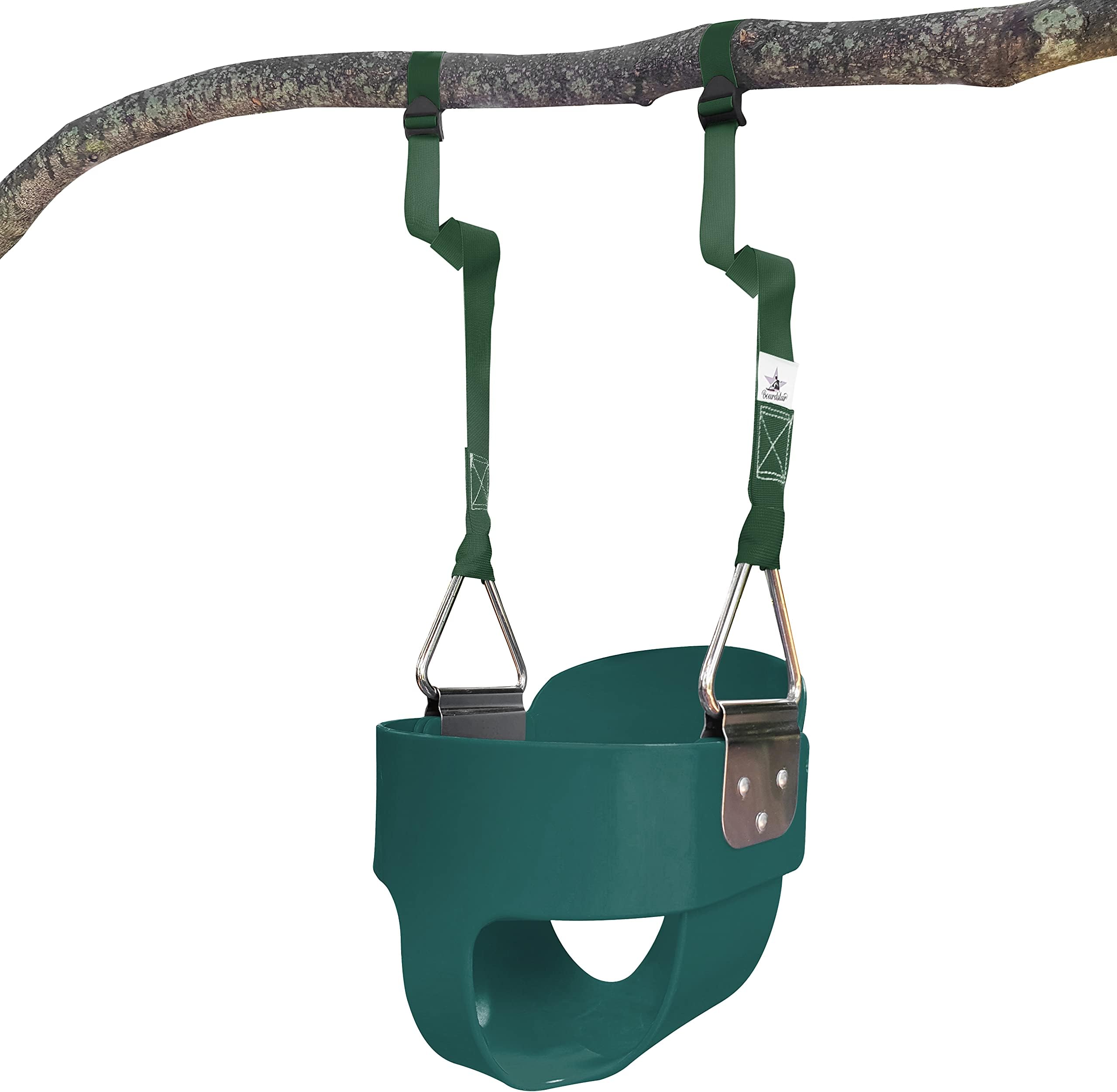 Bucket Swing Seat by Boardstar - Outdoor Kids Swing for Toddler & Baby - Comfy Molded Seat & Soft-Feel Safety Straps - Attaches Direct to Tree Branch, Swing Set or Slack Line (Green, Full Bucket)