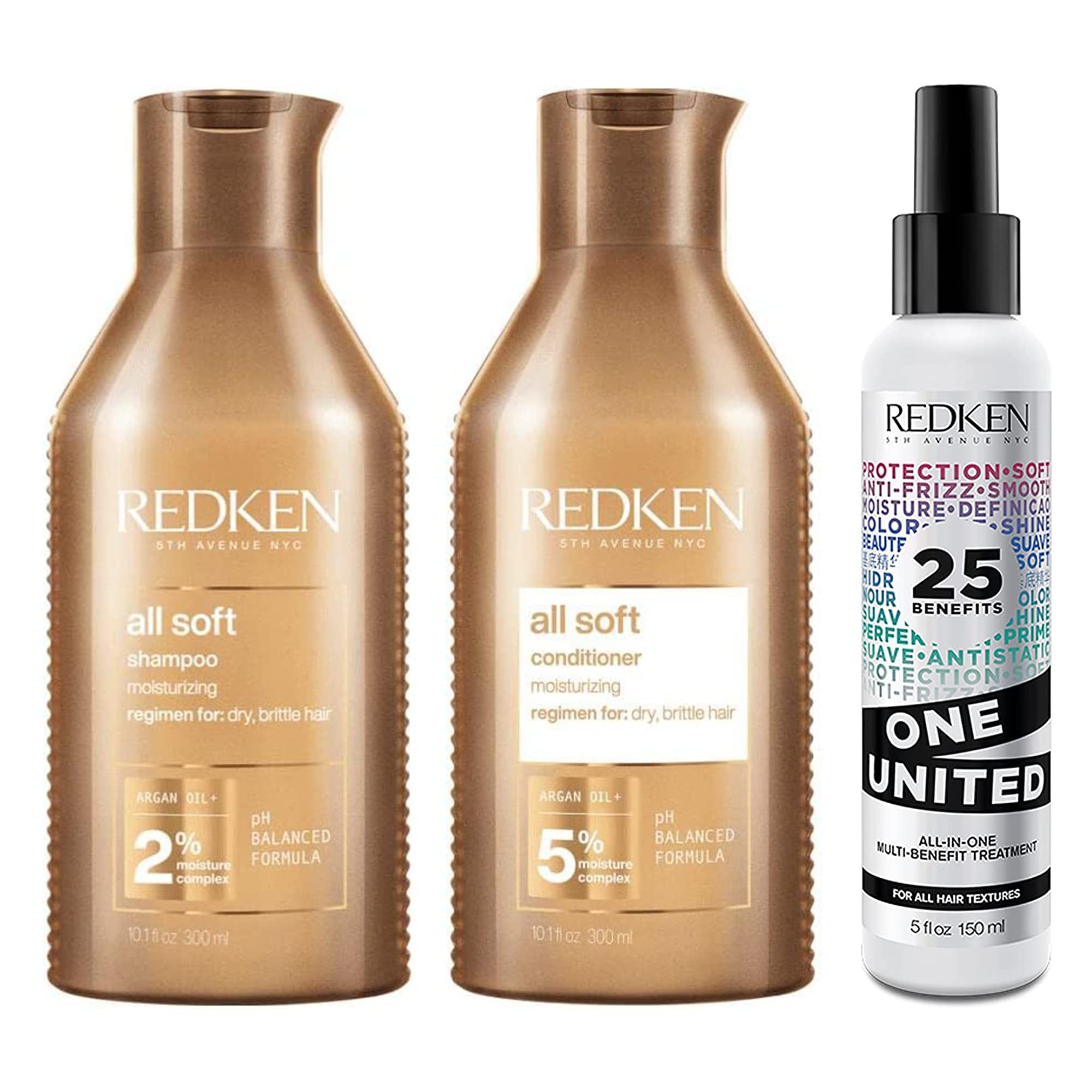 Redken, Routine Hydratante pour Cheveux Secs à Très Secs, Colorés ou Naturels, Nourrit & Renforce la Fibre, Souplesse et Douceur, Huile d'Argan et Oméga 6, All Soft