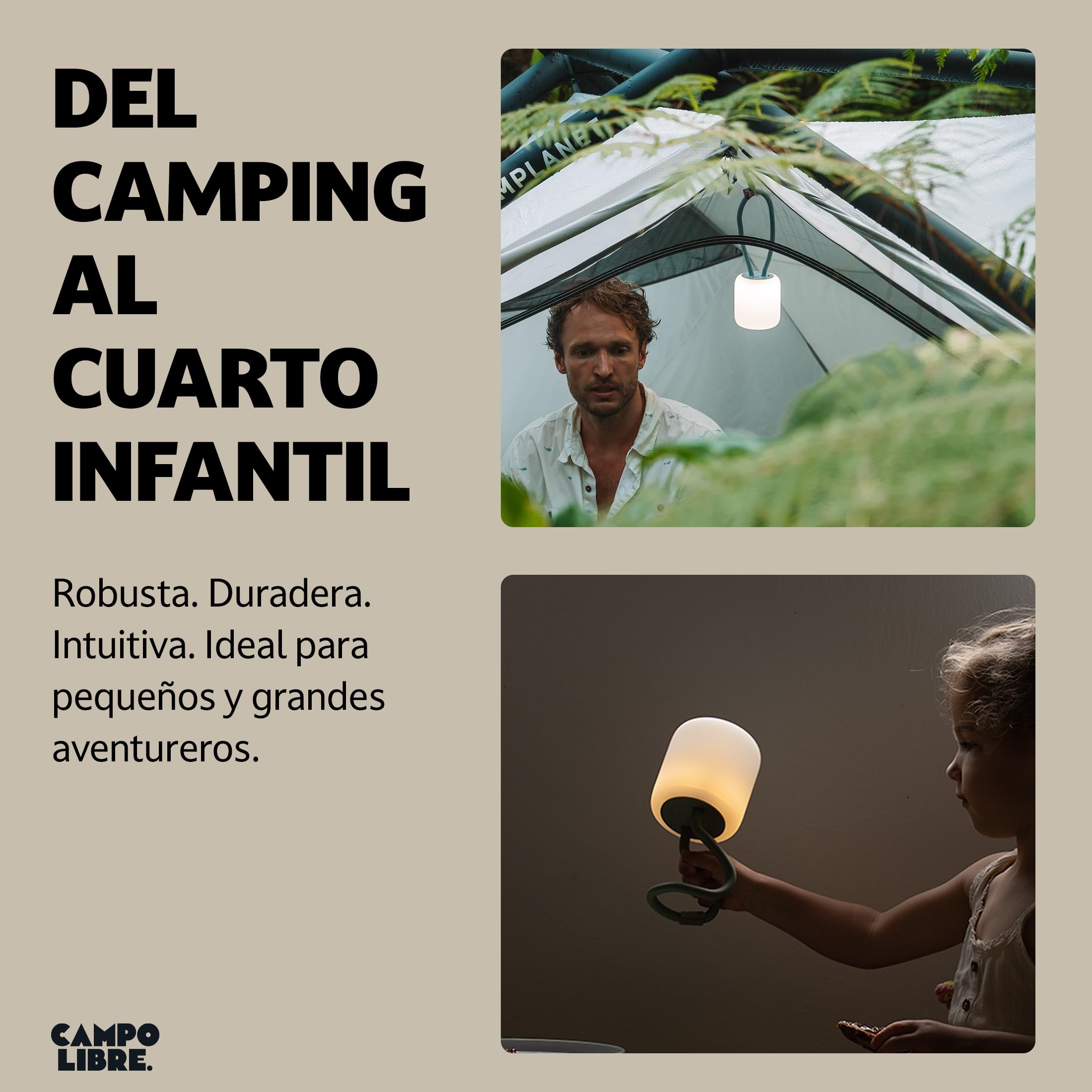 Campo Libre.® LENI Lampara Recargable – Luz Exterior con Asa Flexible, Luz Camping Regulable, Linterna de Mesa IPX4, 200 h de Autonomía, SqueezeShell irrompible, Carga USB-C, Rectángulo, Azul