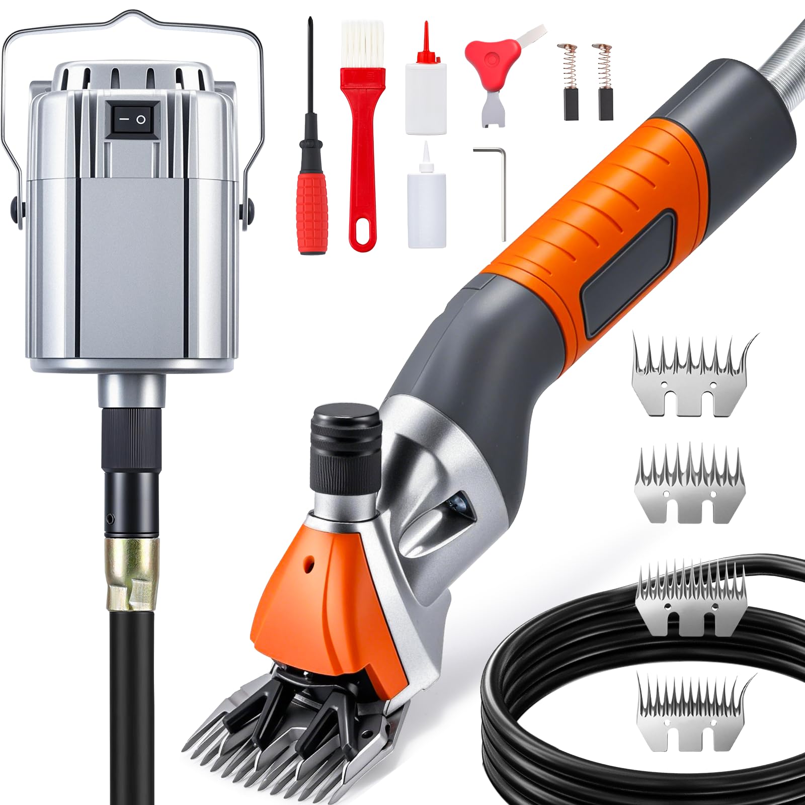 Luzirse - Forbici elettriche a sospensione professionali per pecore, 1000 W, 2800 giri/min, lame in acciaio al carbonio a 13 denti, per pecore, capra, bestiame (arancione)