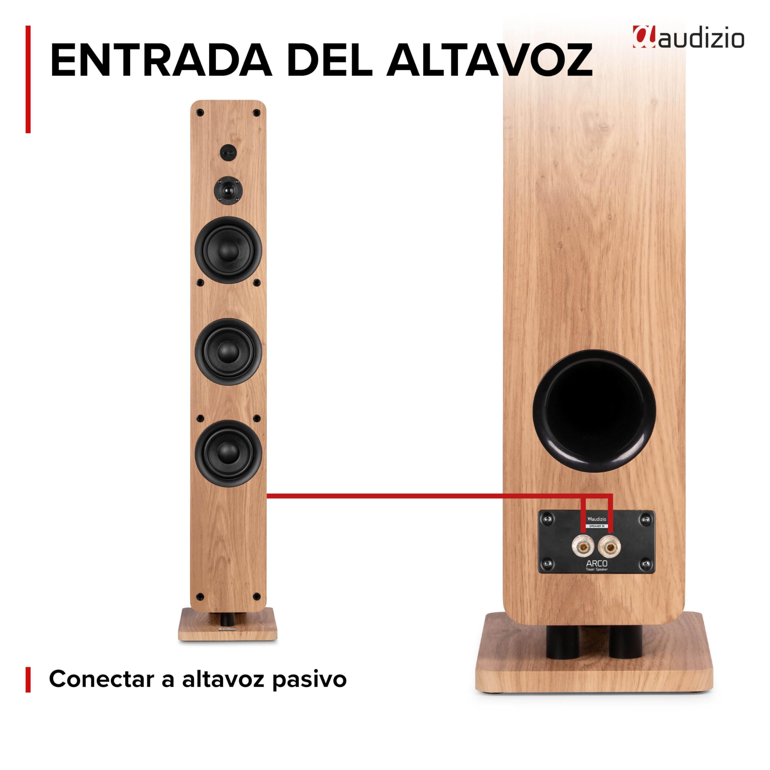 Audizio Arco – Pack 2 Altavoces Activos 320W con Radio Dab+, Radio Digital y Radio FM, Altavoz Bluetooth Potente, Altavoz USB, Entrada optica para Equipo Sonido TV Home Cinema, Color Madera Clara