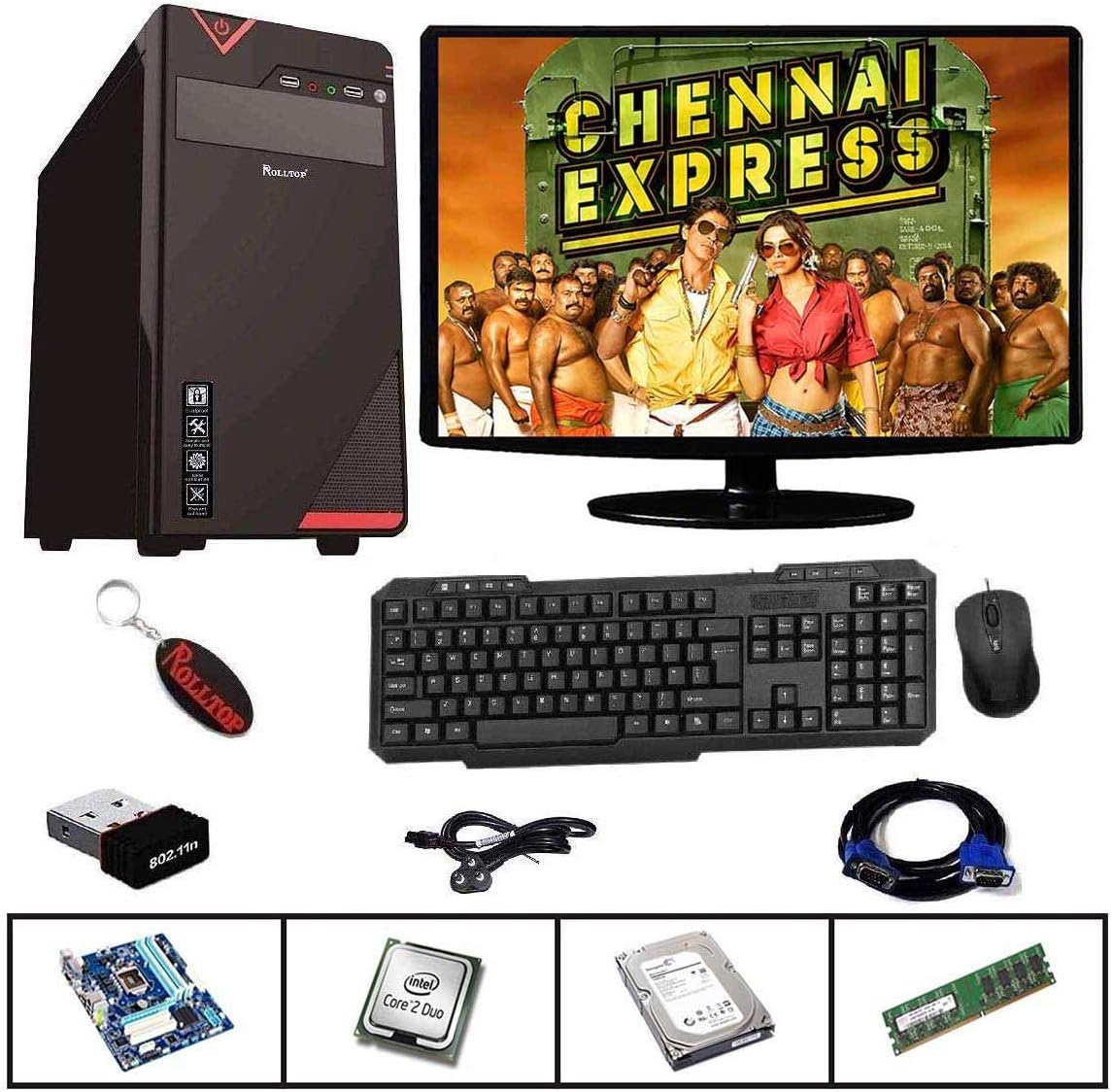 Rolltop®® Assembled Desktop Computer,Intel Core 2 Duo 3.0 GHZ Processor,G 31 Motherboard, 15 Inch LED Monitor with Windows 7 & Office Trial Version, RAM 2GB (160GB)