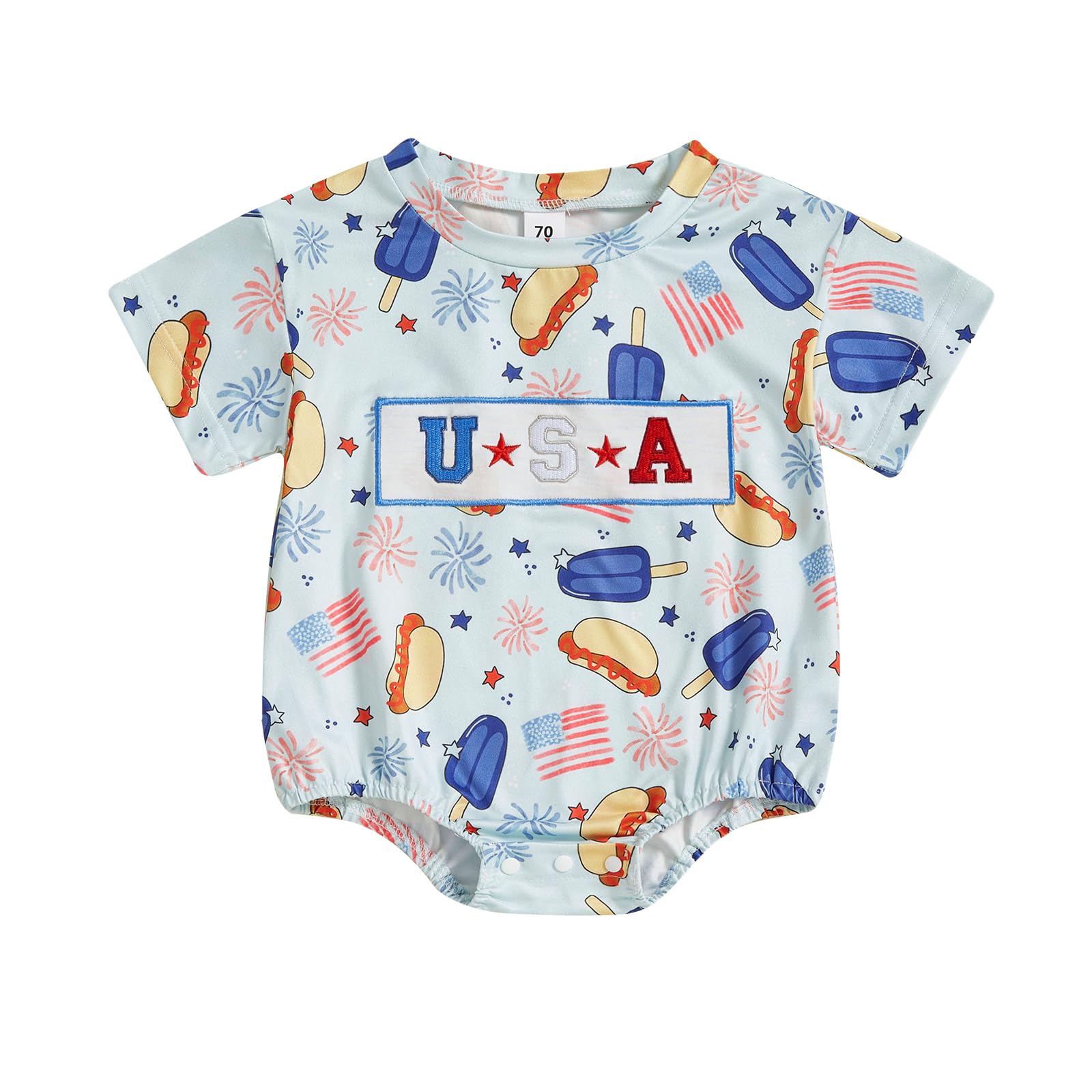 Madjtlqy Baby Boy Girl 4th of July Outfit Letter Print Short Sleeve Oversized Bubble Romper Cute Infant patriotic clothes