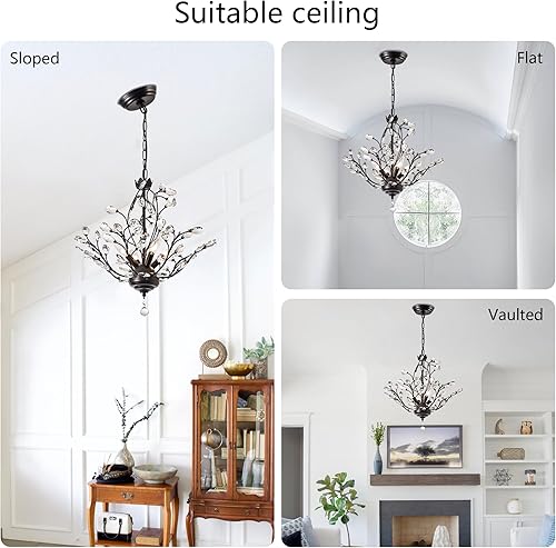 Miniatura 7 de Maxax Candelabro de cristal vintage de 4 luces de 18 pulgadas, lámpara moderna negra, sofisticada lámpara antigua de montaje empotrado para comedor,