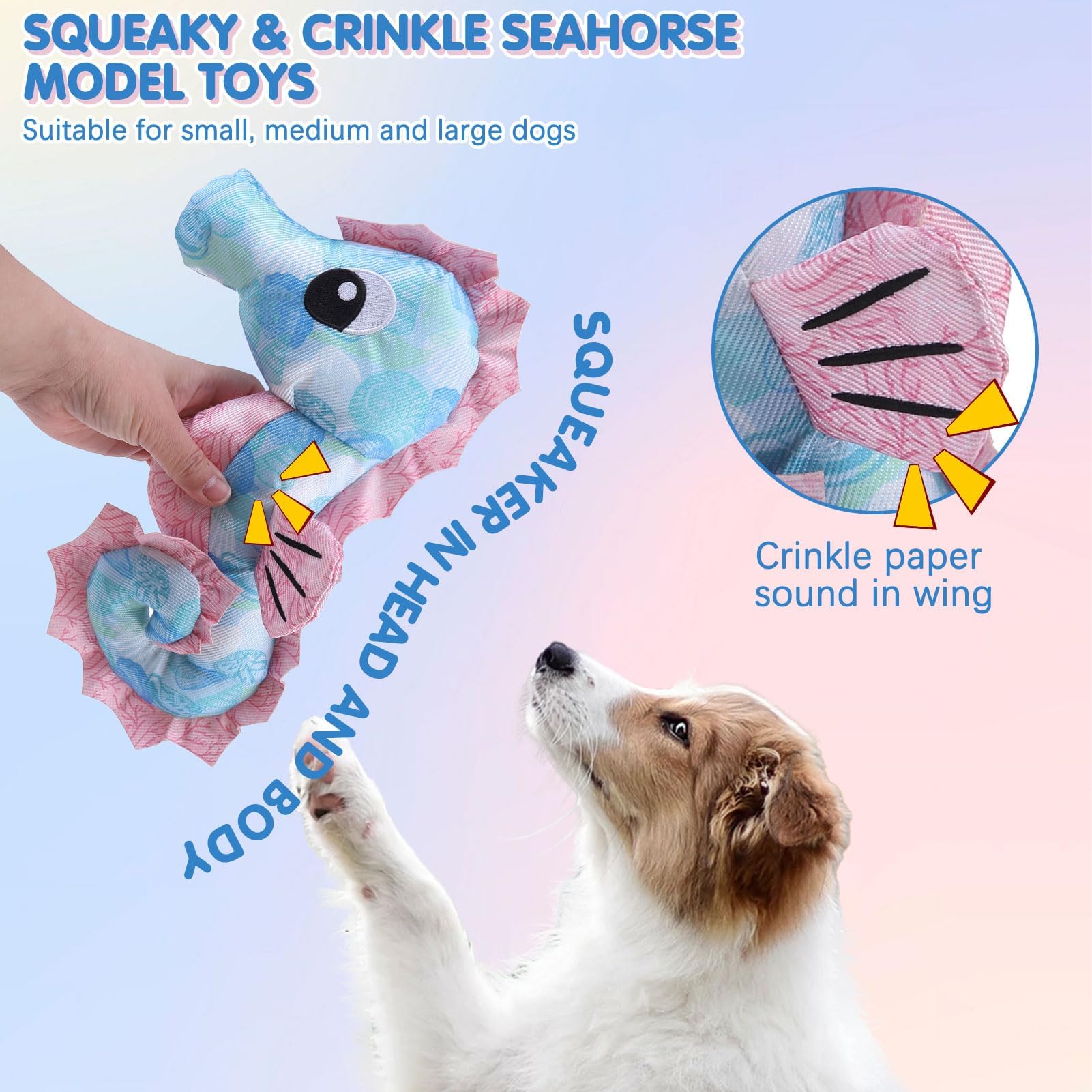 BINGPET Lot de 2 jouets flottants pour chien, jouets interactifs robustes en tissu Oxford durable pour piscine en plein air, jouets à mâcher mignons en forme d'hippocampe pour chiens de petite,