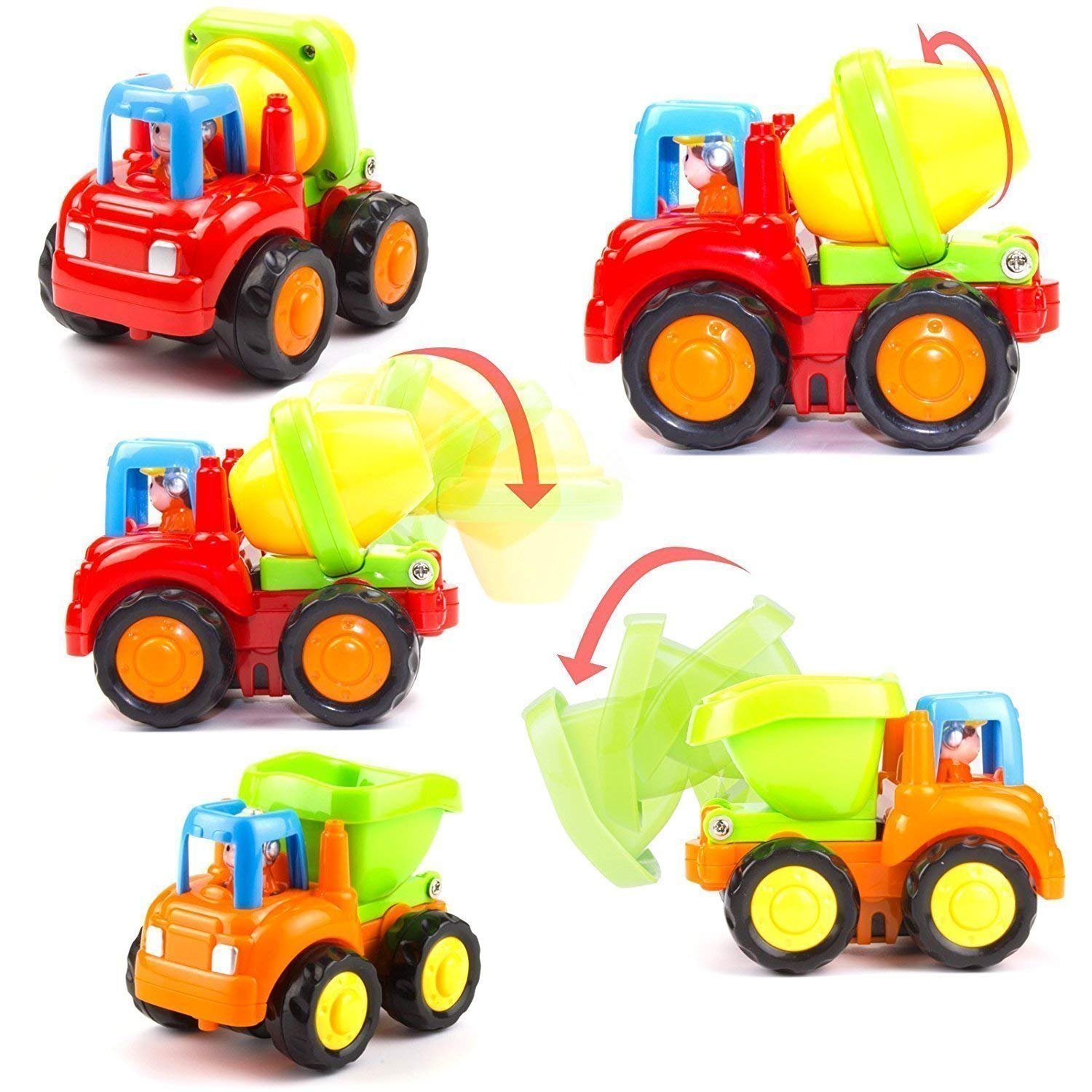 TOYIQ Unbreakable Farm and Construction Toy Vehicle Set - Friction Powered Automobiles - Set of 4 - Tractor, Bulldozer, Cement Mixer Truck, Dumper - Color As Per Stock 2