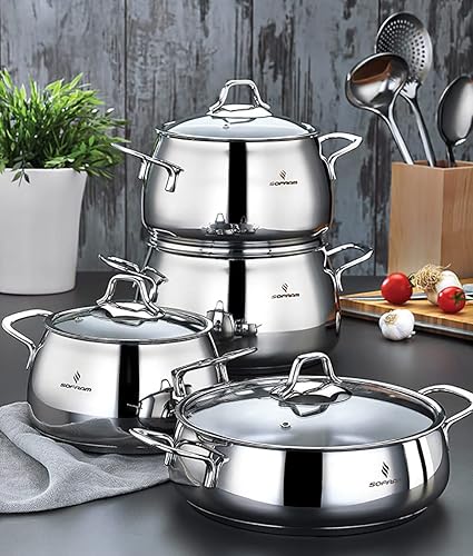 Miniatura 5 de Venus - Olla profunda de acero inoxidable con tapa de vidrio, olla de sopa profunda adecuada para estufa de inducción (6.8 cuartos de galón (6.4 L))