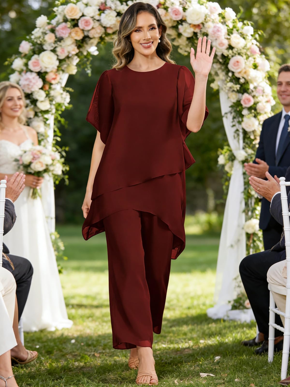 JAEDEN Hosenanzug für Brautmutter 2 Teilig - Festlich Hosenanzüge Chiffon Schlicht Hochzeitsgast Hosen Set