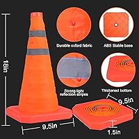 Vista 6 de Paquete de 3 conos de seguridad plegables de tráfico de 18 pulgadas, conos de estacionamiento con collares reflectantes, conos de seguridad naranjas
