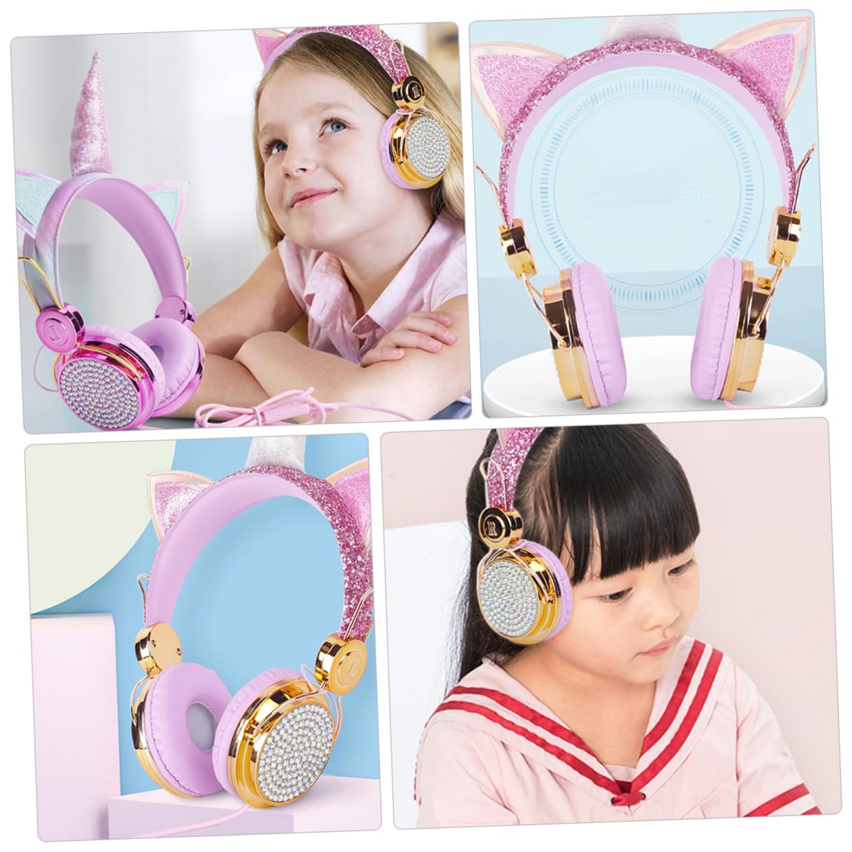 2stücke Mädchen Kopfhörer Mit Mikrofon Faltbare Einstellbare Over-Ear Ohrhörer Für Jungen Und Mädchen Lautstärkebegrenzung Geeignet Für Und Computer