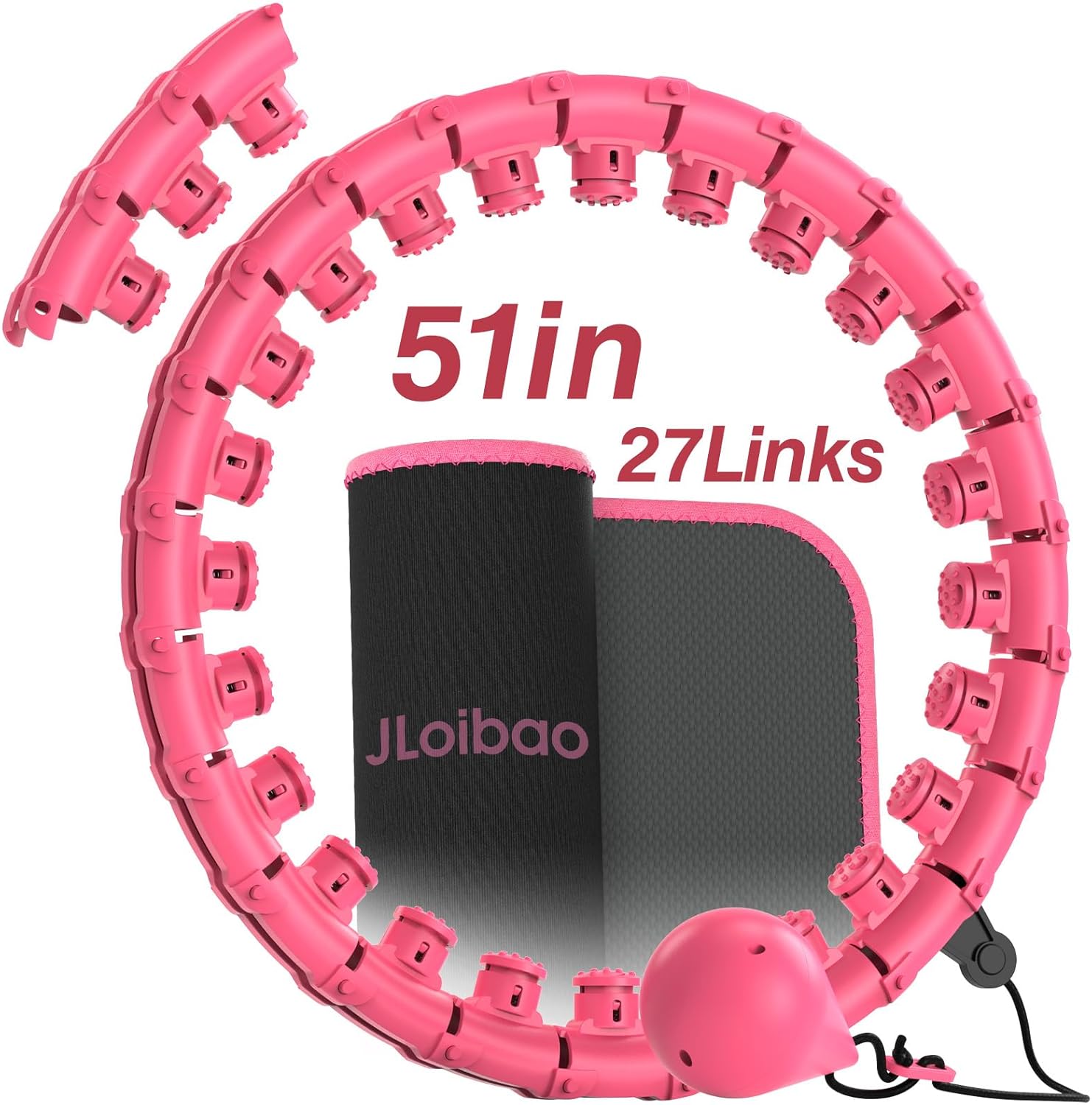 JLoibao Weighted Hula Circle for Adults Weight Loss, Infinity Fitness Hoop Plus Size 51 Inch with Sweat Belt, Include 27 Detachable Links and Waist Trainer for Women