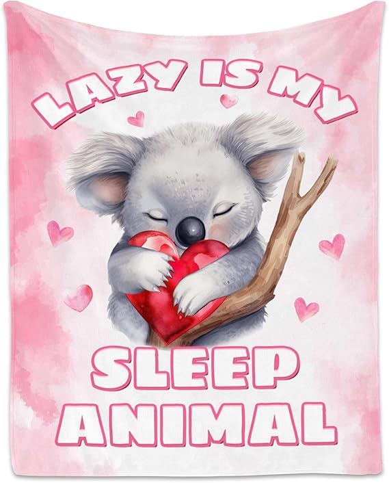 Koala Blanket, Cute Soft Throw Gifts for Women, Cozy Flannel Throw Blankets for Bed Living Room, Pink 60"x80"