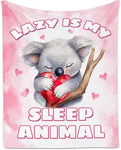 Koala Blanket, Cute Soft Throw Gifts for Women, Cozy Flannel Throw Blankets for Bed Living Room, Pink 60"x80"