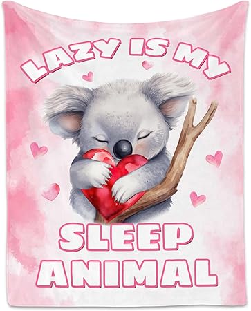 Koala Blanket, Cute Soft Throw Gifts for Women, Cozy Flannel Throw Blankets for Bed Living Room, Pink 60"x80"