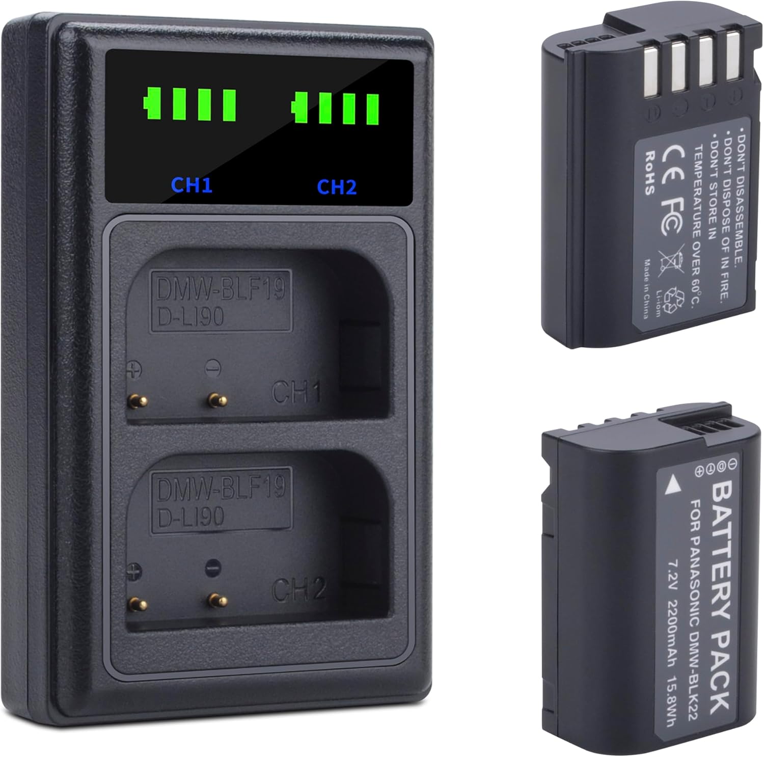 2400mAh DMW-BLK22 Battery, 2 Packs, Compatible for Panasonic Lumix DC-S5 DC-S5 II DC-S5 IIX GH5 II GH6 S5II S5M2 GH5M2 Cameras Battery Charger Set with Dual Slot USB Charger, Camera Batteria New