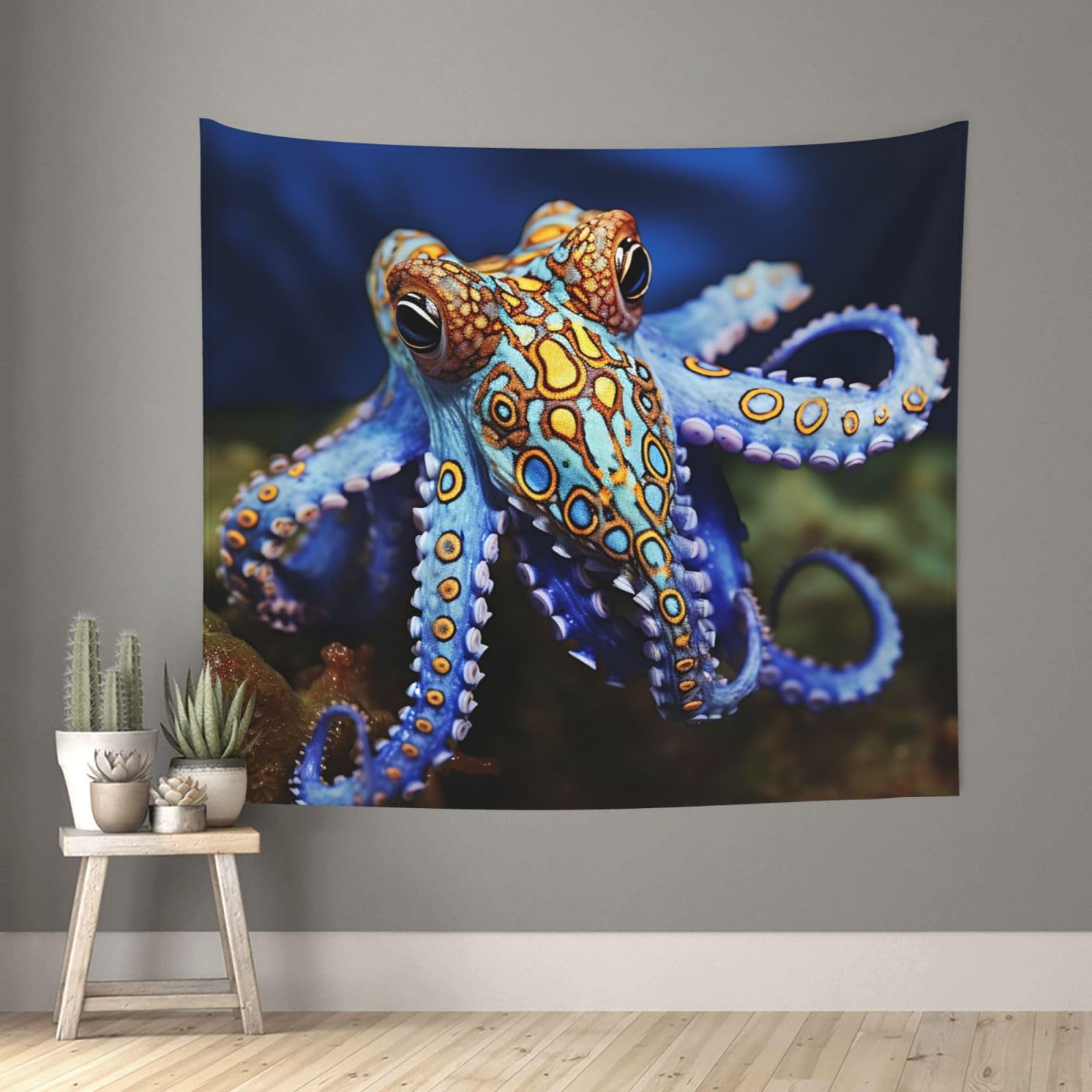FodPand Blue Ringed Octopus Tapestry for Bedroom Aesthetic, Wall Hanging Tapestries Art Decor Backdrop Wall Tapestry for Dorm Living Room Funny Poster Party Banner Background 51" X 60"