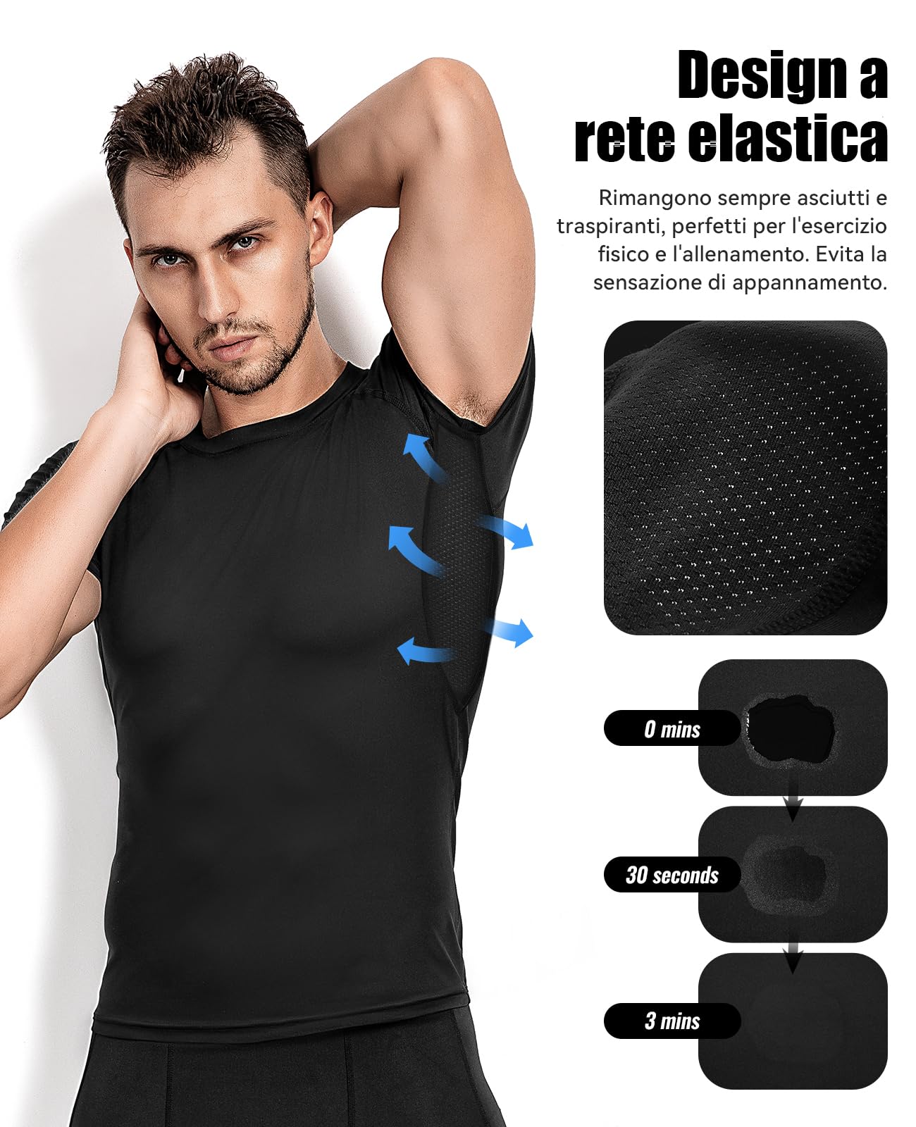Niksa 3 Pezzi Maglietta Uomo，Maglia a Manica Corta Traspirante Asciugatura Rapida Compression da Uomo Sport per Correre Jogging Fitness Palestra