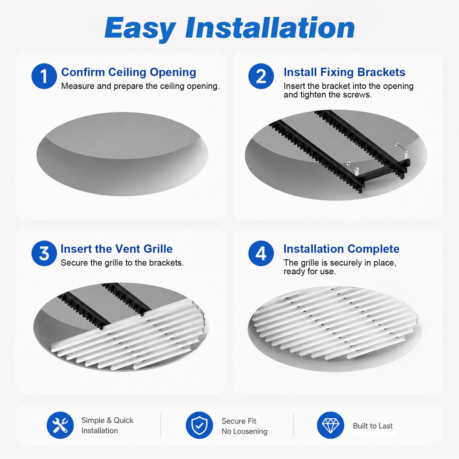 Trampilla Pladur Paquete De 2 Cubiertas Decorativas para Rejillas De Retorno De Aire | Rejilla De Ventilación Circular Con Fijación Por Tornillos Para Techo; Uso Residencial Y Comercial(Dia 45cm/17.7in)