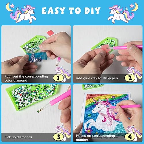 Miniatura 3 de QEUOYSS Kit de arte de diamantes para niños con marco de madera, arte y manualidades para niños de 6 a 8 a 10 a 12 años, arte de diamantes fácil de