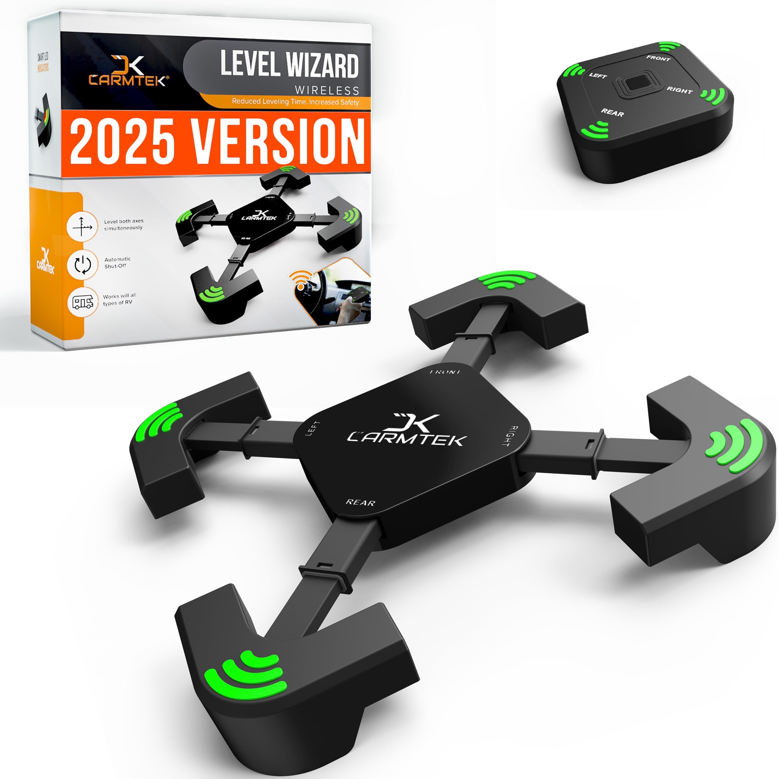 CARMTEK Level Wizard v2.0 - Wireless RV Leveling System | 2022 Camper Leveling System with Extensible Legs for an Accurate Leveling | Fast & Easy Way to Level Your RV