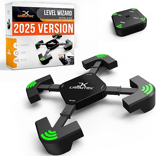 CARMTEK Level Wizard - Upgraded 2025 - Wireless RV Leveling System | Camper Leveling System with Extensible Legs for Accurate Leveling | Fast & Easy Way to Level Your RV