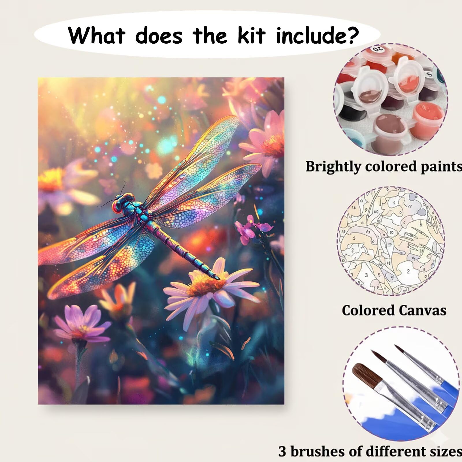 Dipingere con i Numeri Adulti Fiore, Kit di Pittura a Olio su Tela DIY con Pennelli Pittura a Pigmento Acrilico, Paint by Numbers Libellula Disegno, Decora la Casa Regalo 70x90cm (Senza Cornice)-#407k