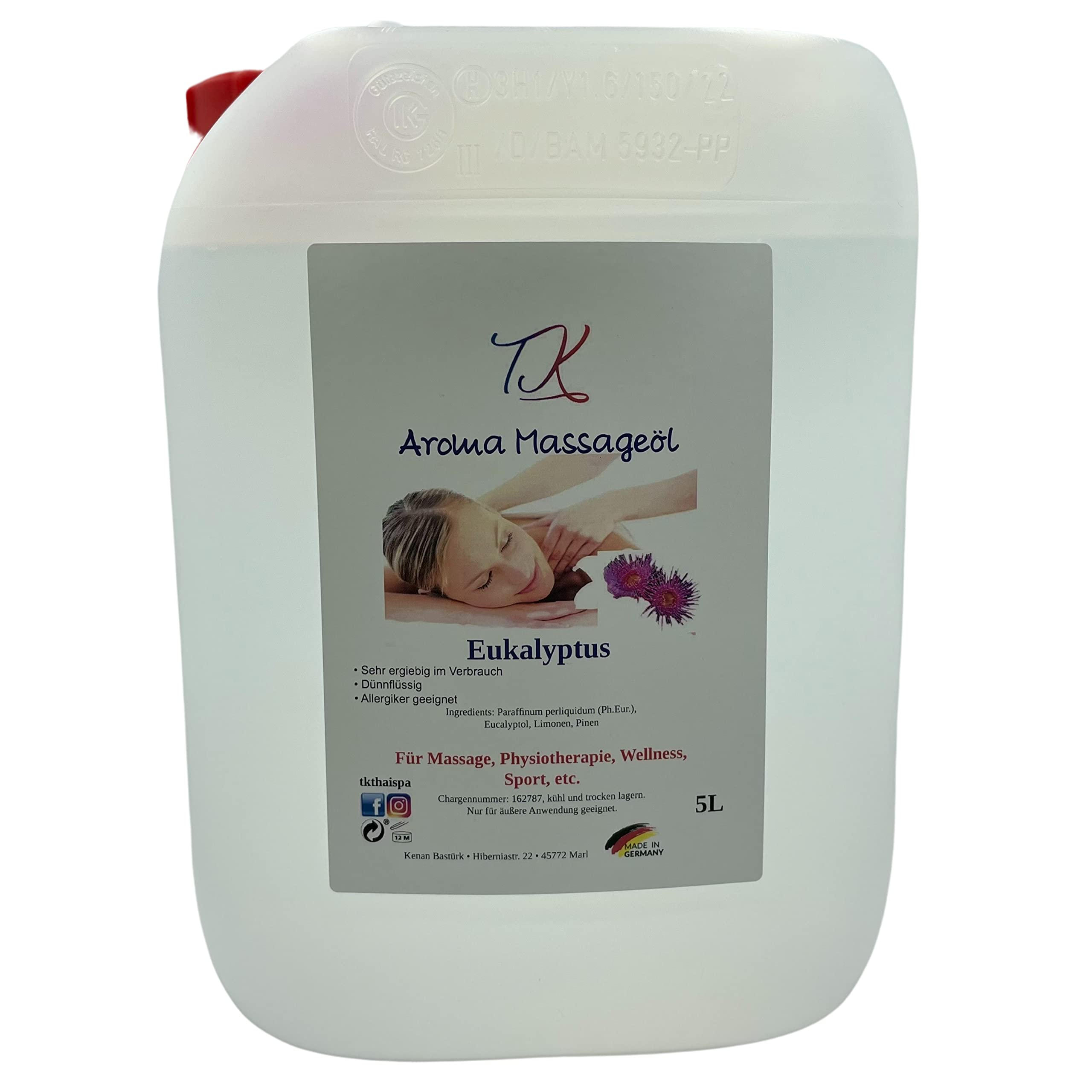 1l Aroma Massageöl - Eukalyptus für Massage, Physiotherapie, Wellness, Sport in Pharma Qualität