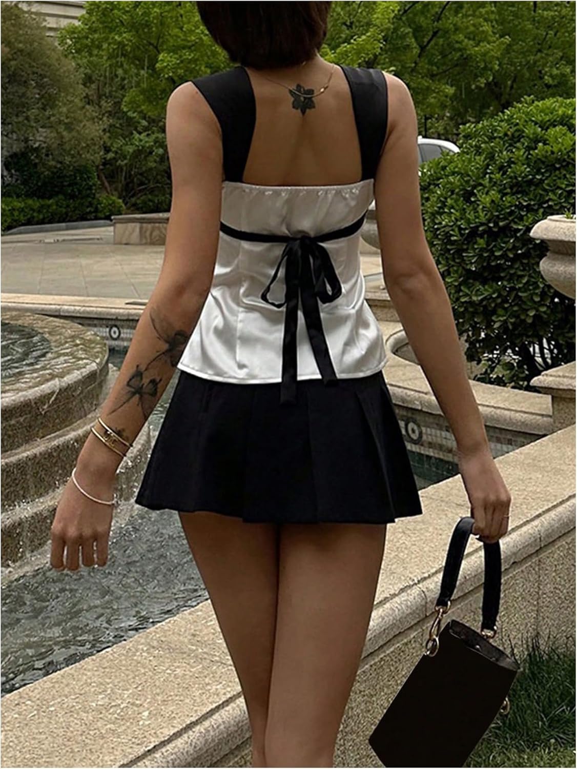 SOLY HUX Women's Satin Tank Top Color Block Scoop Neck Sleeveless Tie Back Summer Tops - Image 2