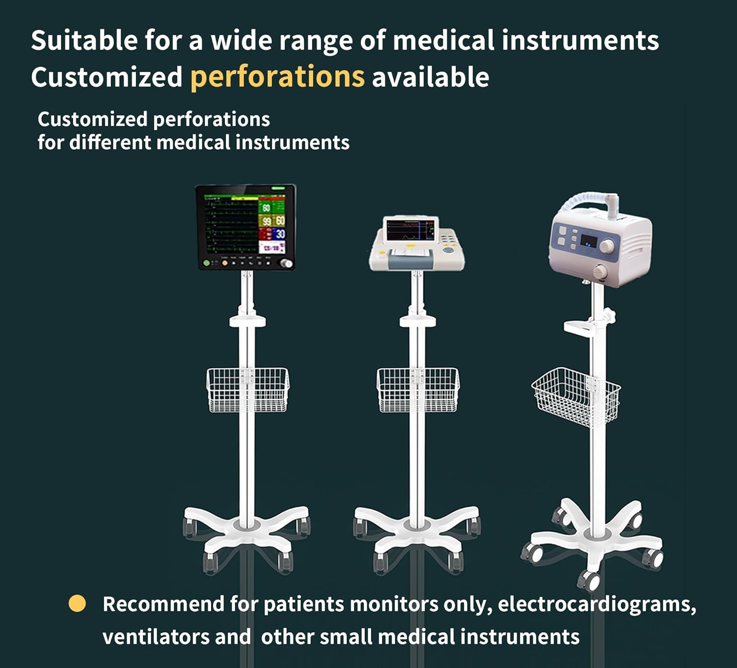 Mount Plus X3 Height Adjustable Aluminium Rolling Stand for Patient Monitor Medical Trolley Cart with Basket and and Locking Casters for Dental Office, Hospital, Clinic