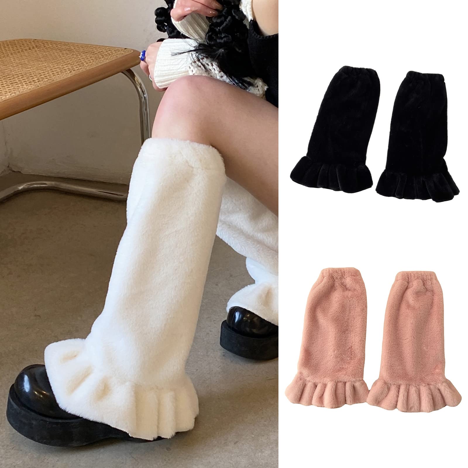 Women Winter Plush Leg Warmers Warm Ruffled Foot Socks