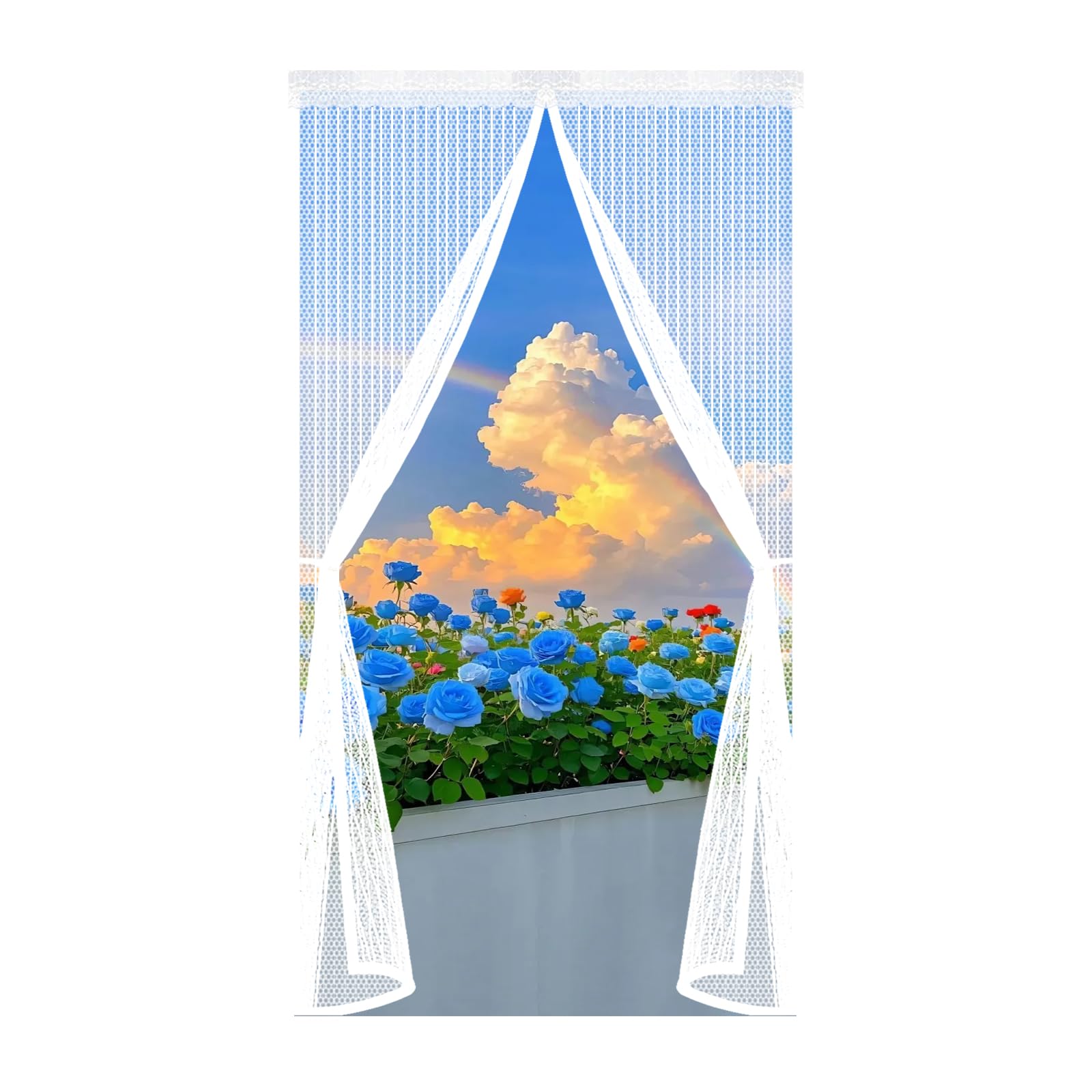 Qenhyun White Door Fly Screen 205 X 160 Cm Keep Bugs Out, Full Frame Magic Tape, Powerful Magnets, Self Sealing, No Drill Installation, Door Fly Screen Curtain For Balcony Bedroom Doors,
