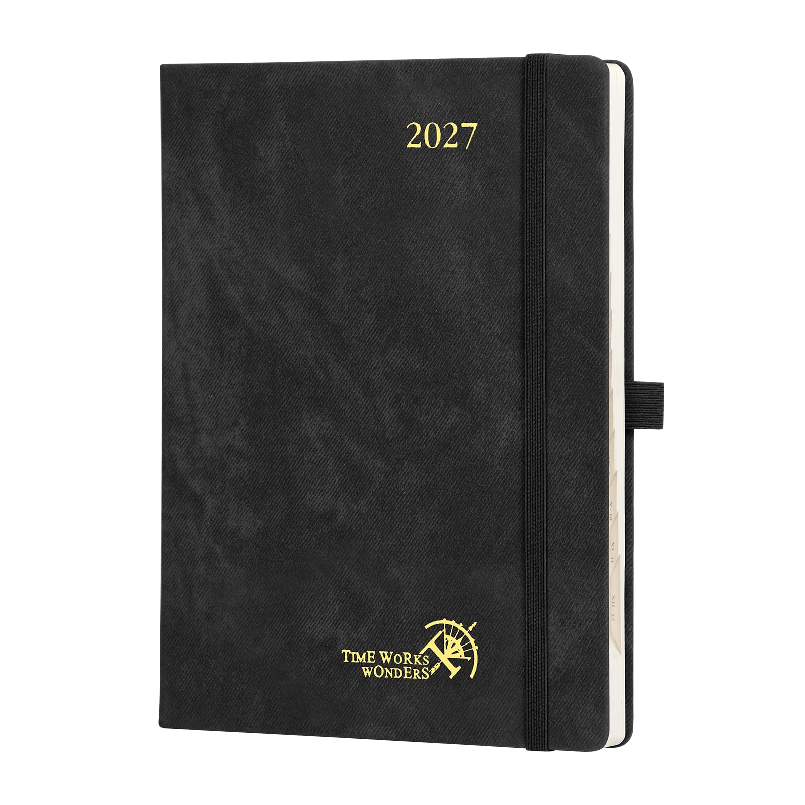 POPRUN Kalender 2027 Wochenplaner mit Notizen ca.A5(21,8 x 16,4cm) PU-Leder | Terminplaner,(Jan.2027-Dez.2027),Planer 1 Woche 1 Seite,gebundene Ausgabe,100 GSM Papier,Stiftschlaufe(Schwarz)