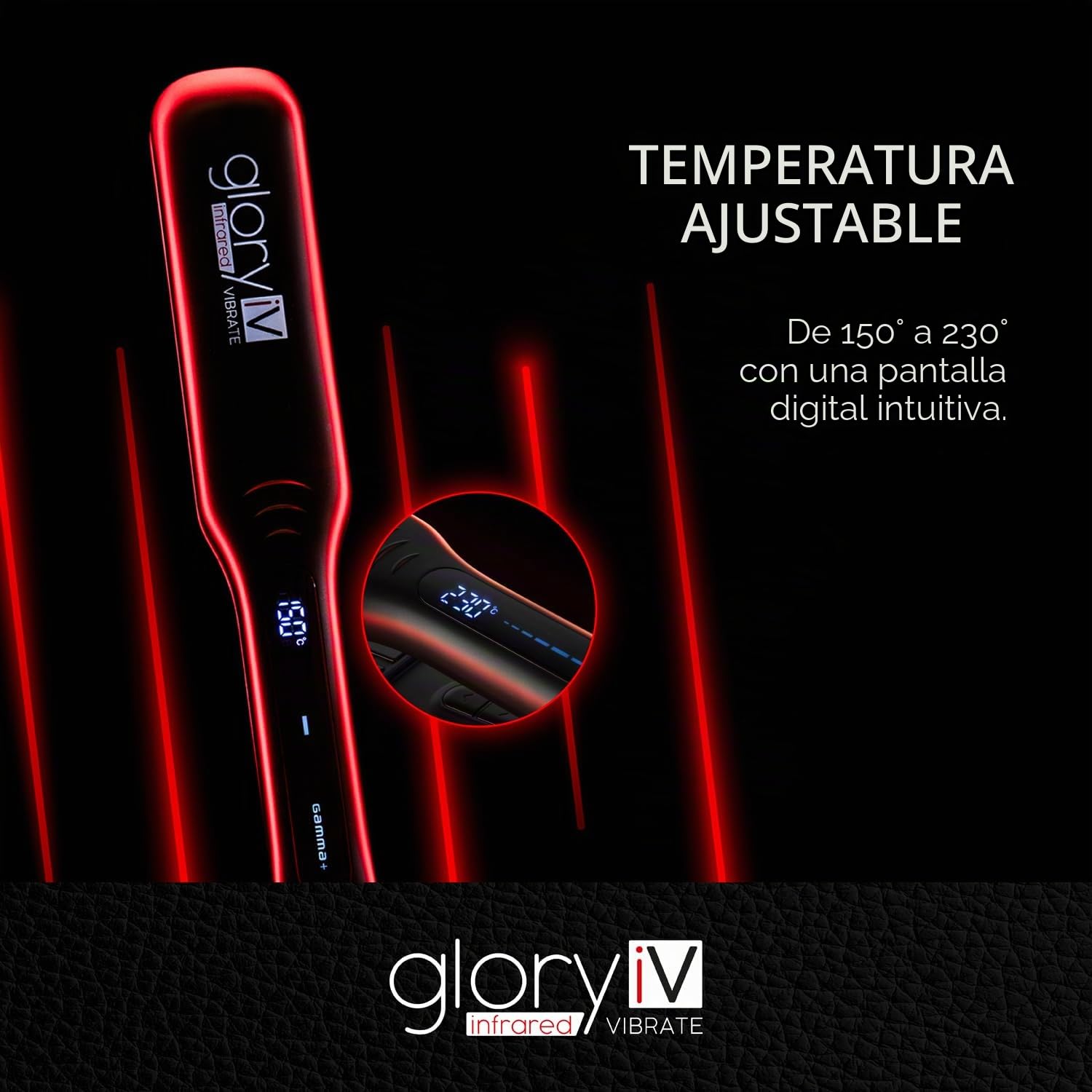 GAMMA+ Plancha de Cabello Profesional Vibratoria de Infrarrojos Glory iV, Matrices Extra Grandes de Cerámica y Turmalina, Temperatura 150-230°C, Apagado Automático, Calentamiento Rápido.