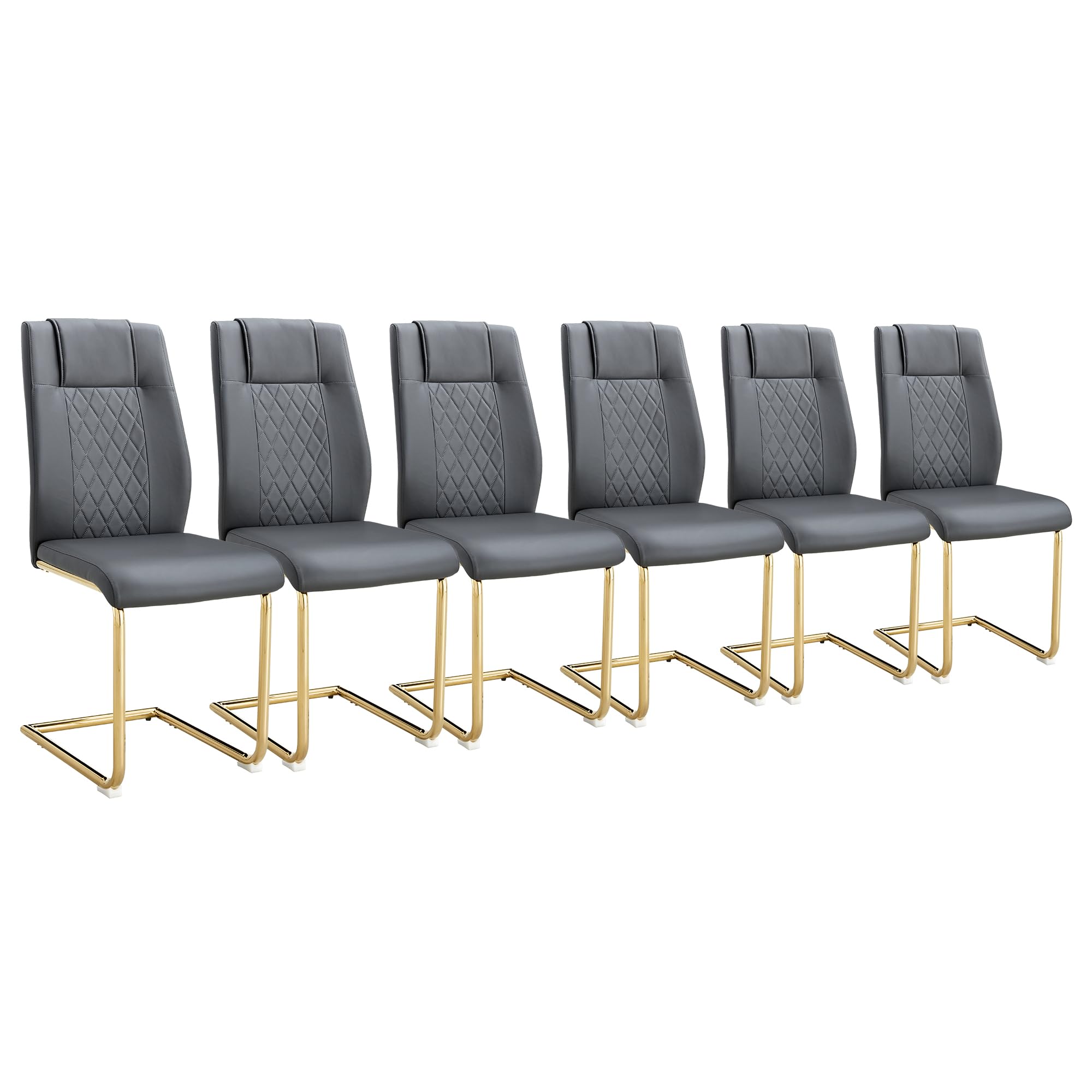 MEMUY Dining Chairs Set 6, Armless Gray Kitchen Chairs,Waterproof Faux Leather Dinner Chairs with Upholstered Seat,Armless Side Chairs with Golden