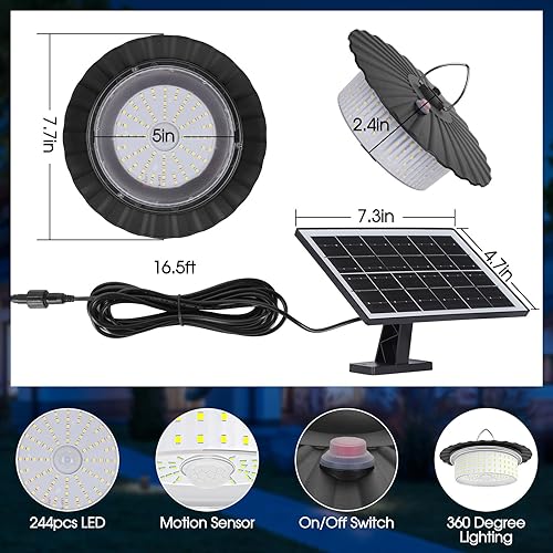 Miniatura 2 de Luz solar para cobertizo, 244 LED, luz colgante solar para exteriores e interiores, 6 modos de iluminación de 360, luz solar con control remoto,