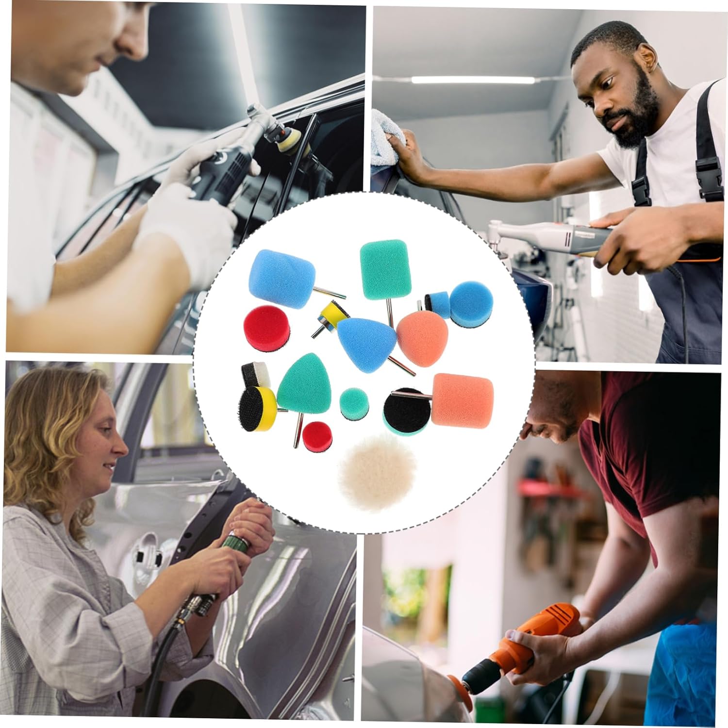 Mobestech 64pcs Auto Drill Polishing Sponge Pads Kit for Car Detailing Buffing Pads Colors Shapes for Polishing and Finishing Touches