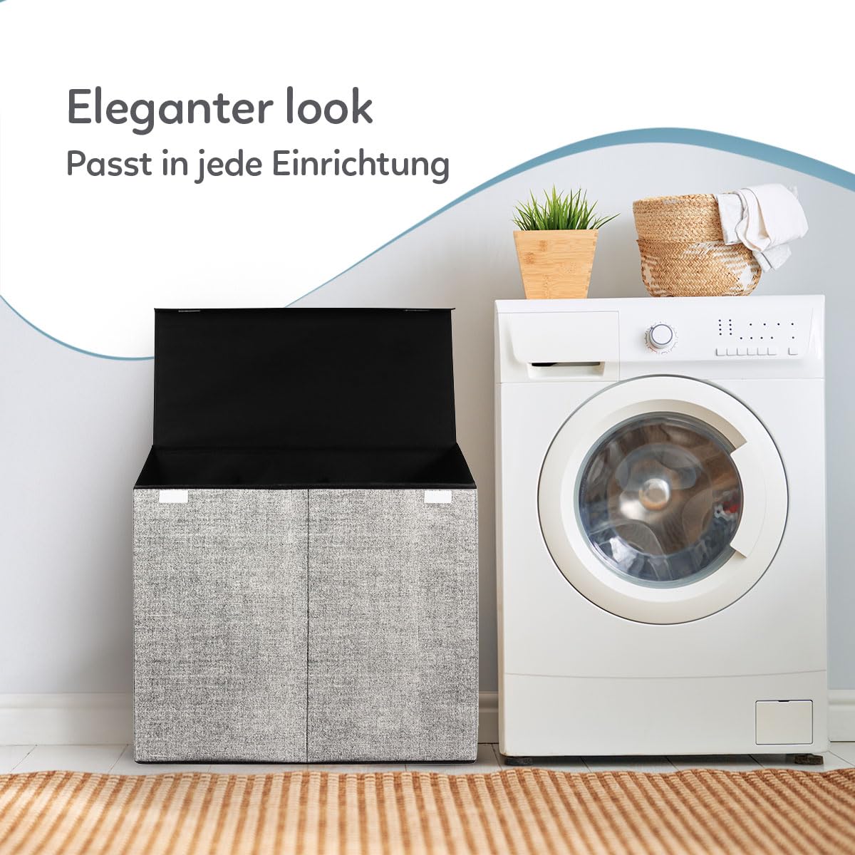 Wäschekorb - 3 Fächer Mit Deckel - Faltbarer Doppelwäschekorb - Wäschebox - Organizer für Kleidung - Stoff - Grau - 110 Liter