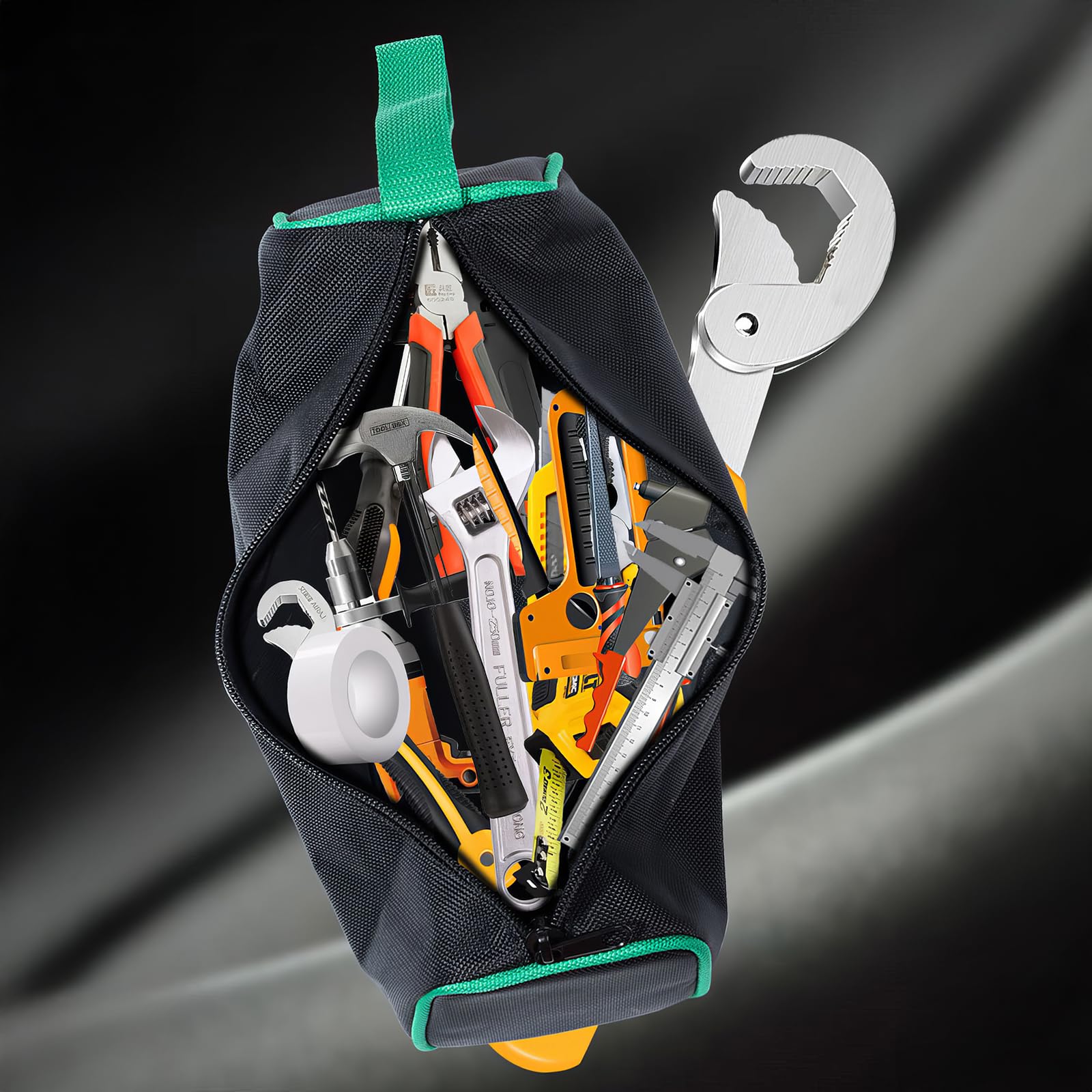 Borsa Porta Attrezzi,Piccola e Portatile,Borsa Attrezzi Lavoro,Multifunzionale con Cerniera per Giardinaggio, Lavoro Esterno e Riporre Oggetti d'Arte Astuccio Attrezzi(Nero + Verde)
