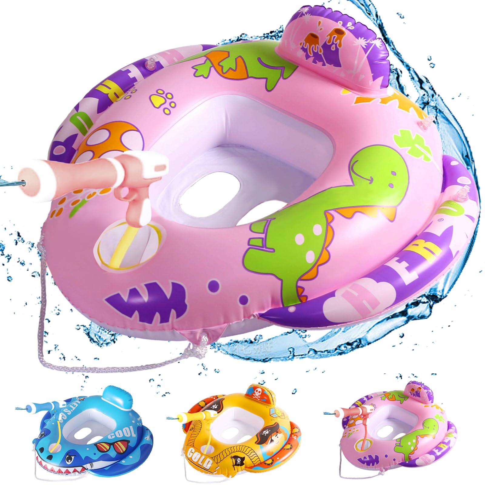 YOUYIKE Flotador Bebe, Anillo De Natación Niños con Pistola De Agua, Anillo de natación Inflable para niños, Asiento Flotador para Piscina, Ayuda De Natación para 3 4 5 6 7 años Niñas Niños