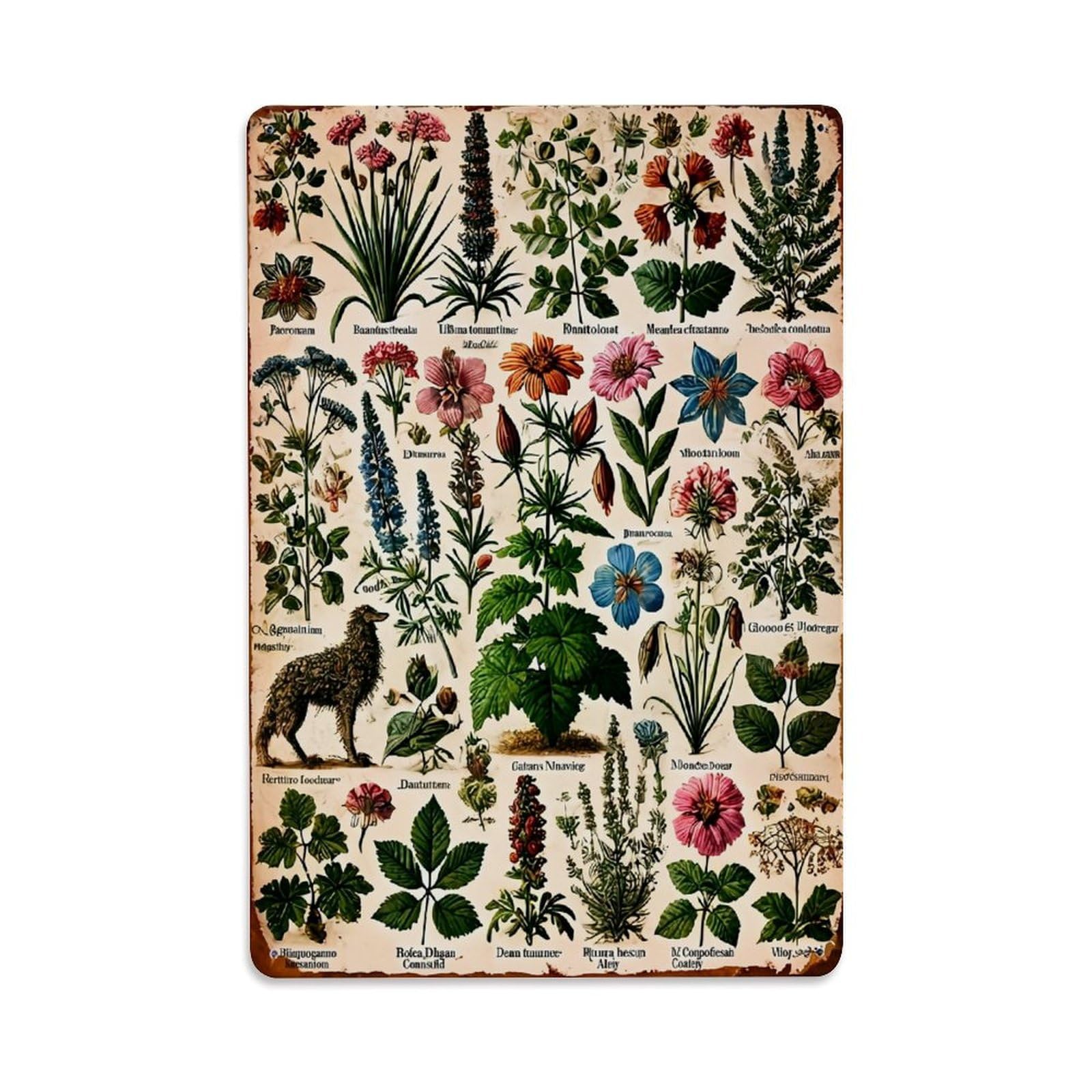 Vintage Botanical Illustration Pattern Print Retro Metal Tin Sign, Vintage Metal Poster for home, Gaming Room, Studio Workshop,Bar,Garage Wall Art Decor 8x12 Inch