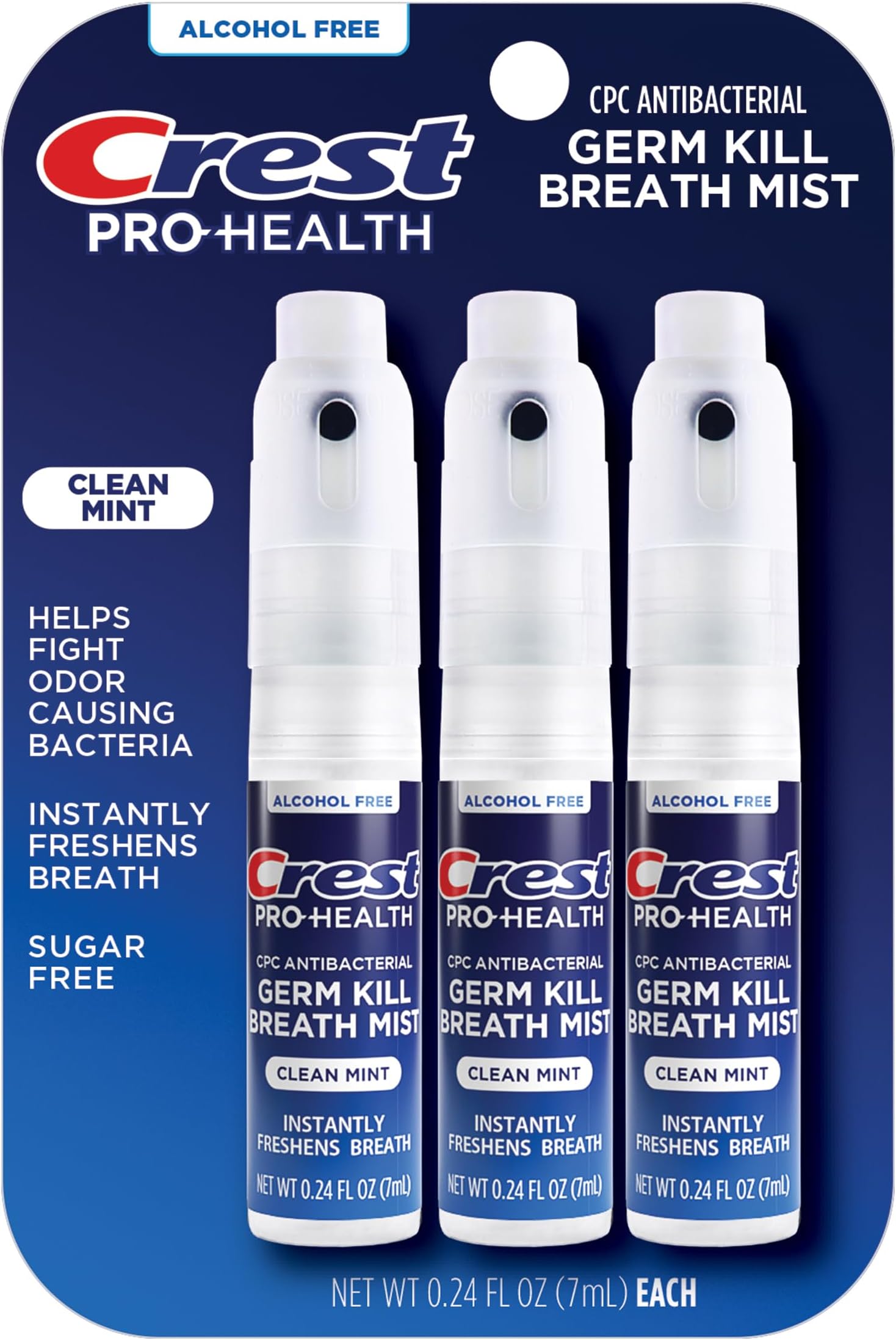 Crest Pro-Health | Portable Alcohol-Free CPC Mist with Clean Mint Flavor | Instant Fresh Breath - 3 Count (0.24oz/7ml) Breath Spray