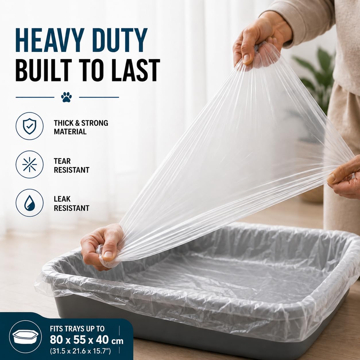 HayaHome Eco - 50 sacchetti per lettiera per gatti grandi, resistenti, su rotolo, 40 μm, 80 x 36 cm, in plastica antigraffio, ecologici, 100% materiale riciclato