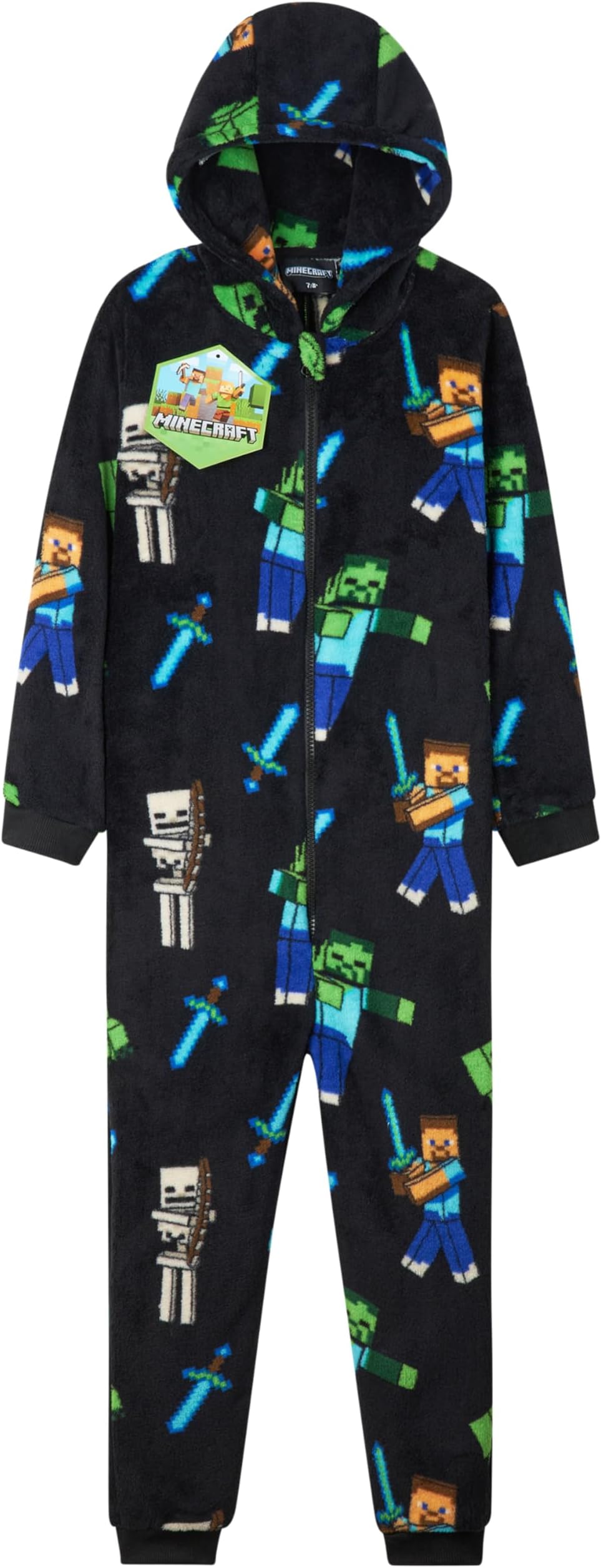 Boys Fleece Hooded One-Piece Pajamas, Warm Fleece Hooded Loungewear Suit for Boys - Gifts for Gamers