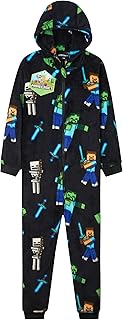 Boys Fleece Hooded One-Piece Pajamas, Warm Fleece Hooded Loungewear Suit for Boys - Gifts for Gamers