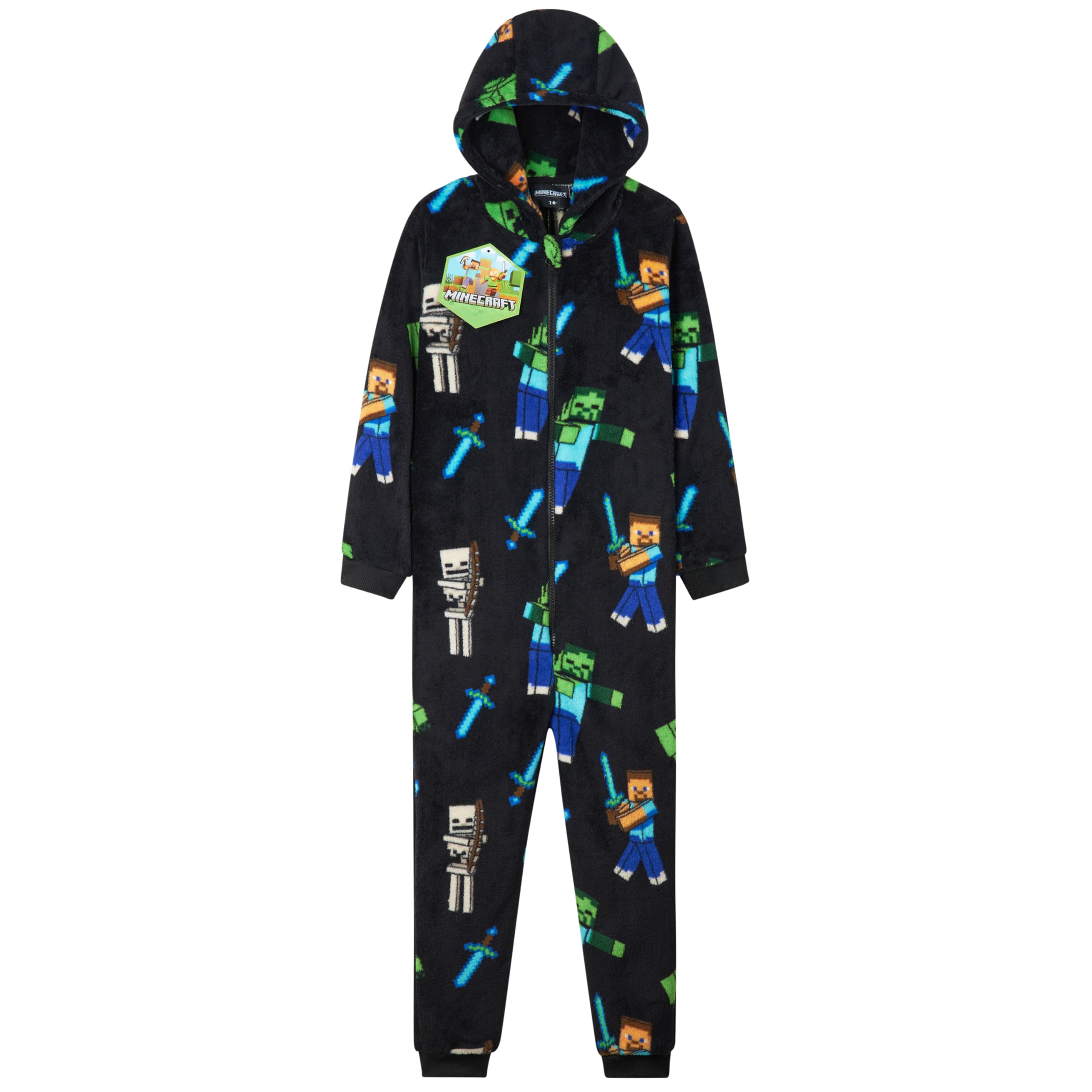 Boys Fleece Hooded One-Piece Pajamas, Warm Fleece Hooded Loungewear Suit for Boys - Gifts for Gamers