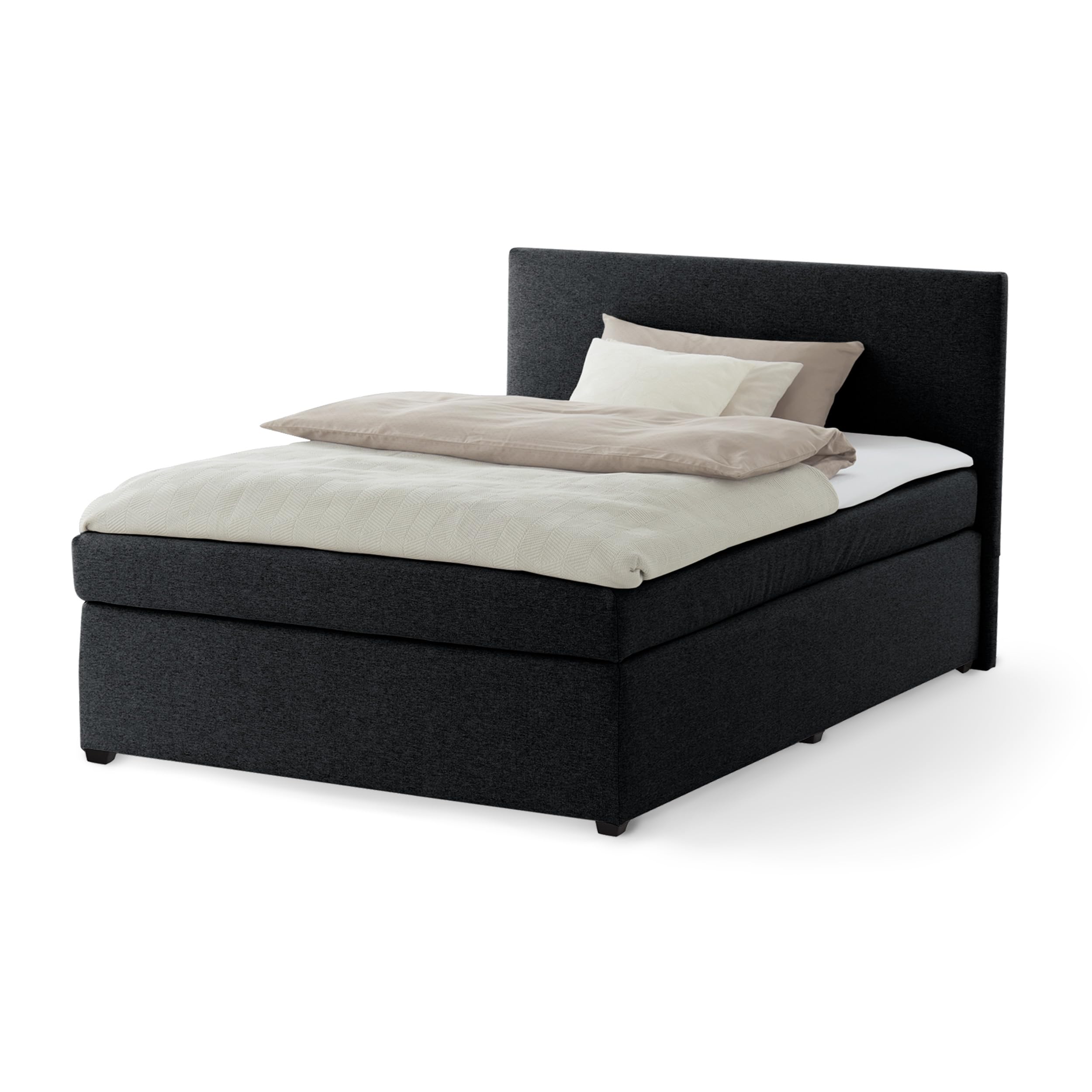 KHG Boxspringbett schwarz Härtegrad H3 mit Matratze Bonellfederkern und Topper 100% Polyester Schaumstoffkern Gestell Holzwerkstoff gepolstert stoffbezogen zeitlos