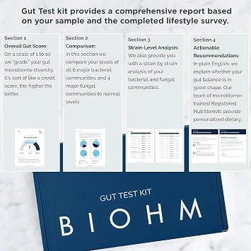 BIOHM Gut Health Test Kit for Microbiome and Digestive Health Analysis, Home Test Kit with Gut Score, Easy-to-Read Results and Actionable Recommendations